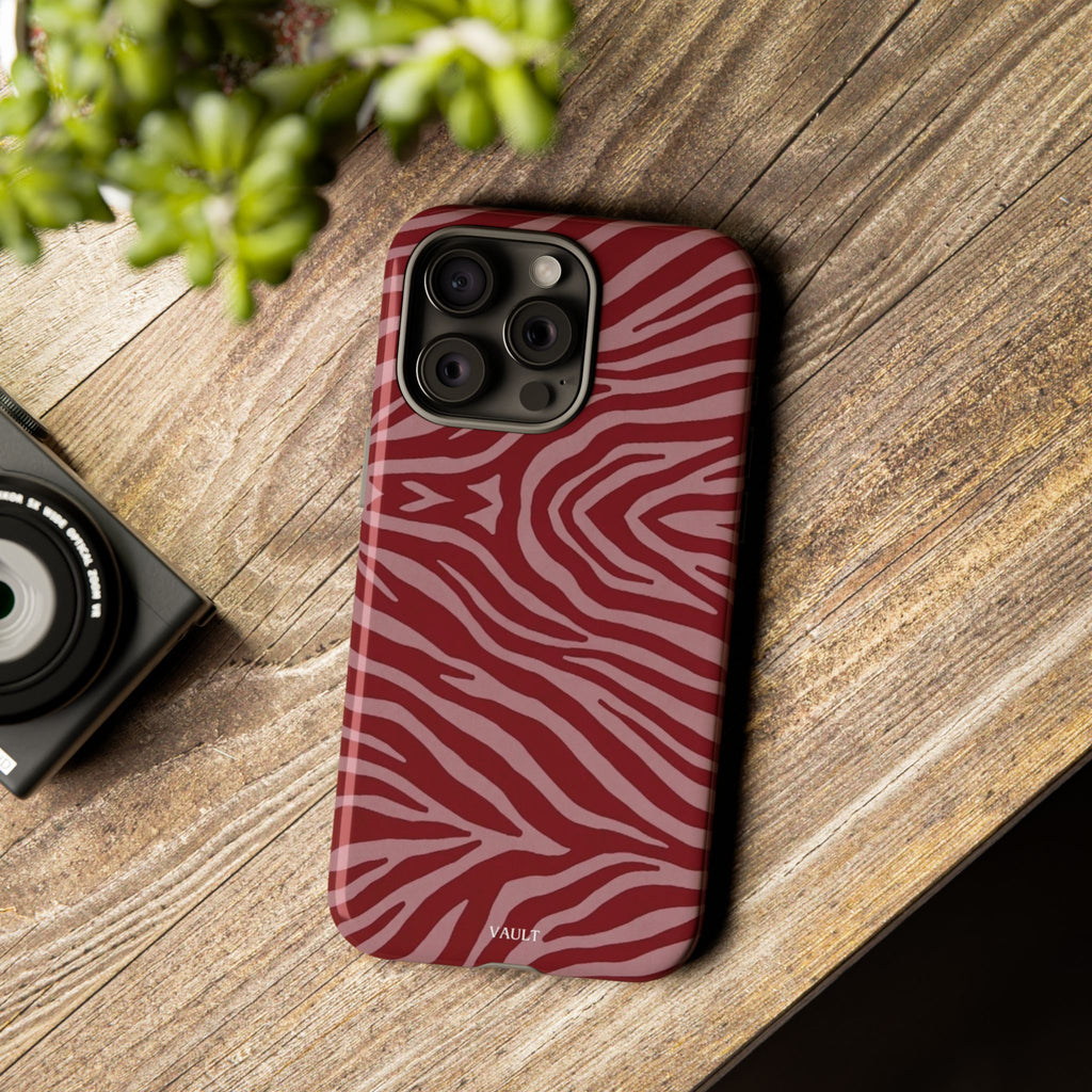Cover robusta per telefono con stampa zebrata rossa