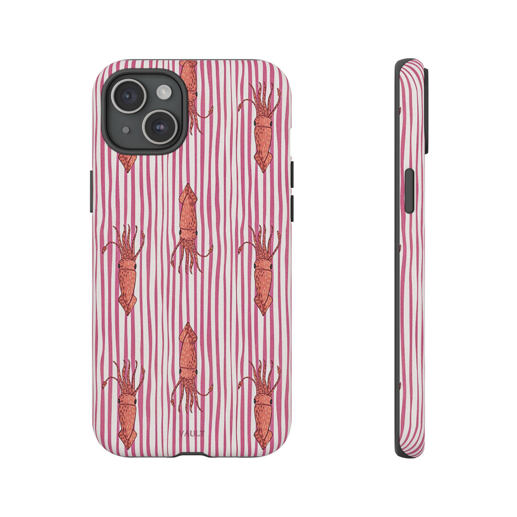 Cover per telefono con striscia di calamaro — Fantasia rosa di creature marine