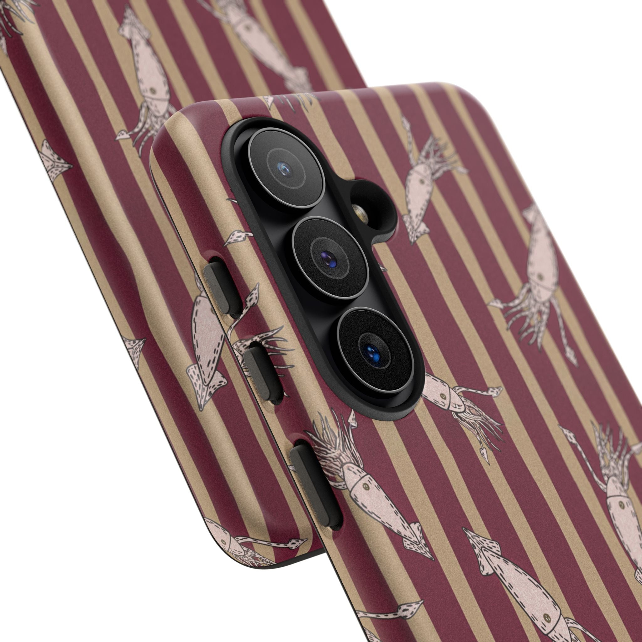 Phone Case - Vintage Shrimp Pattern on Burgundy Stripes