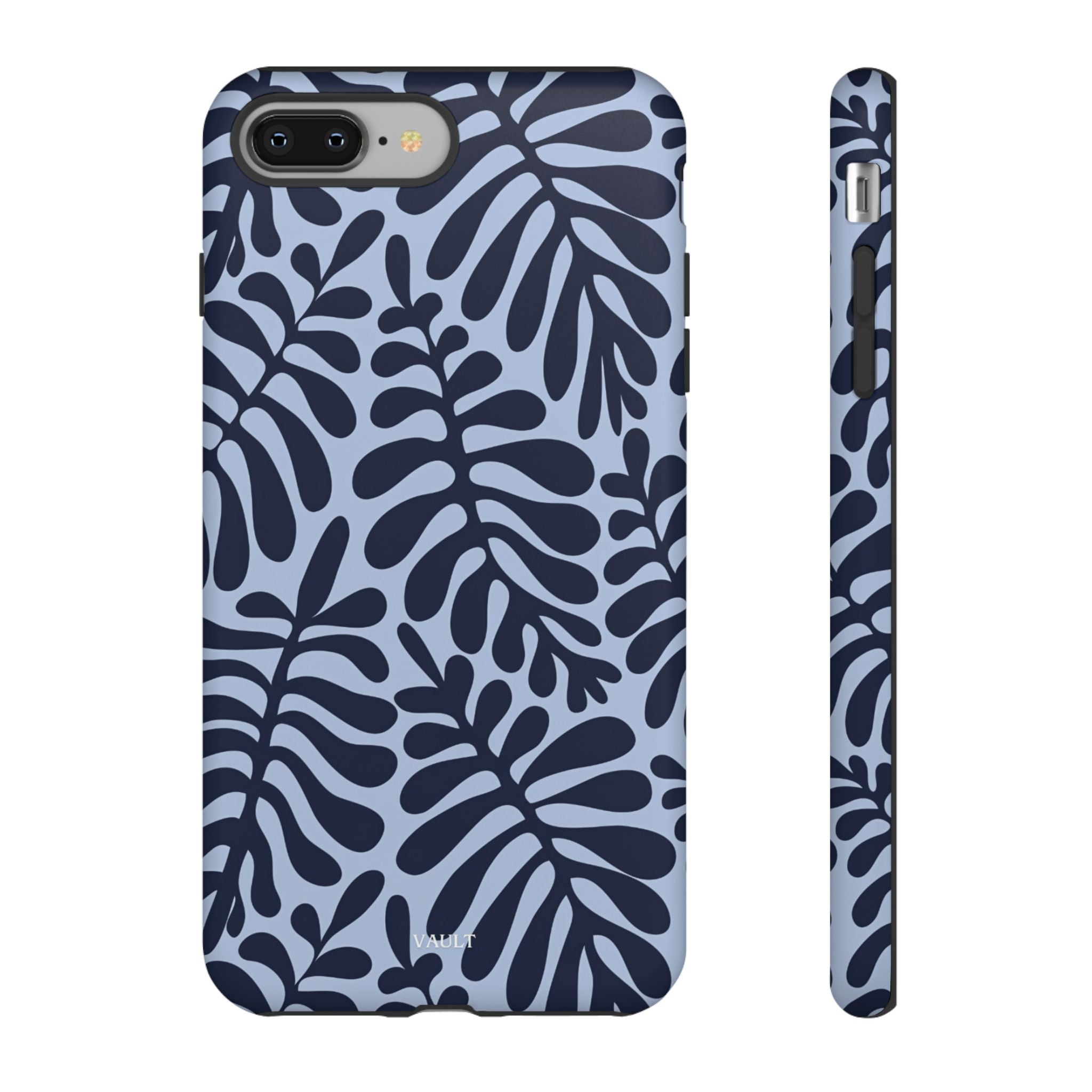 Floral Fern Tough Phone Case – Navy Blue on Light Blue, Protective Slim Cover