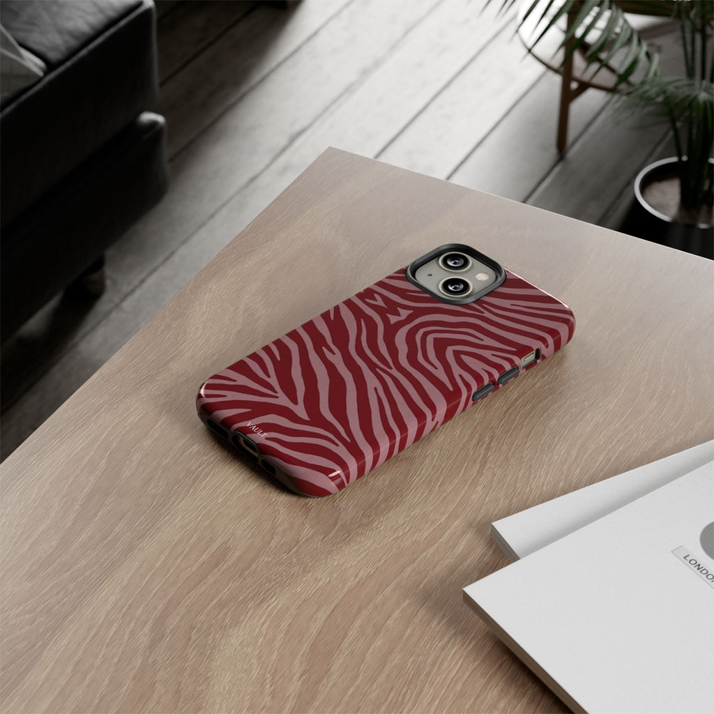 Cover robusta per telefono con stampa zebrata rossa