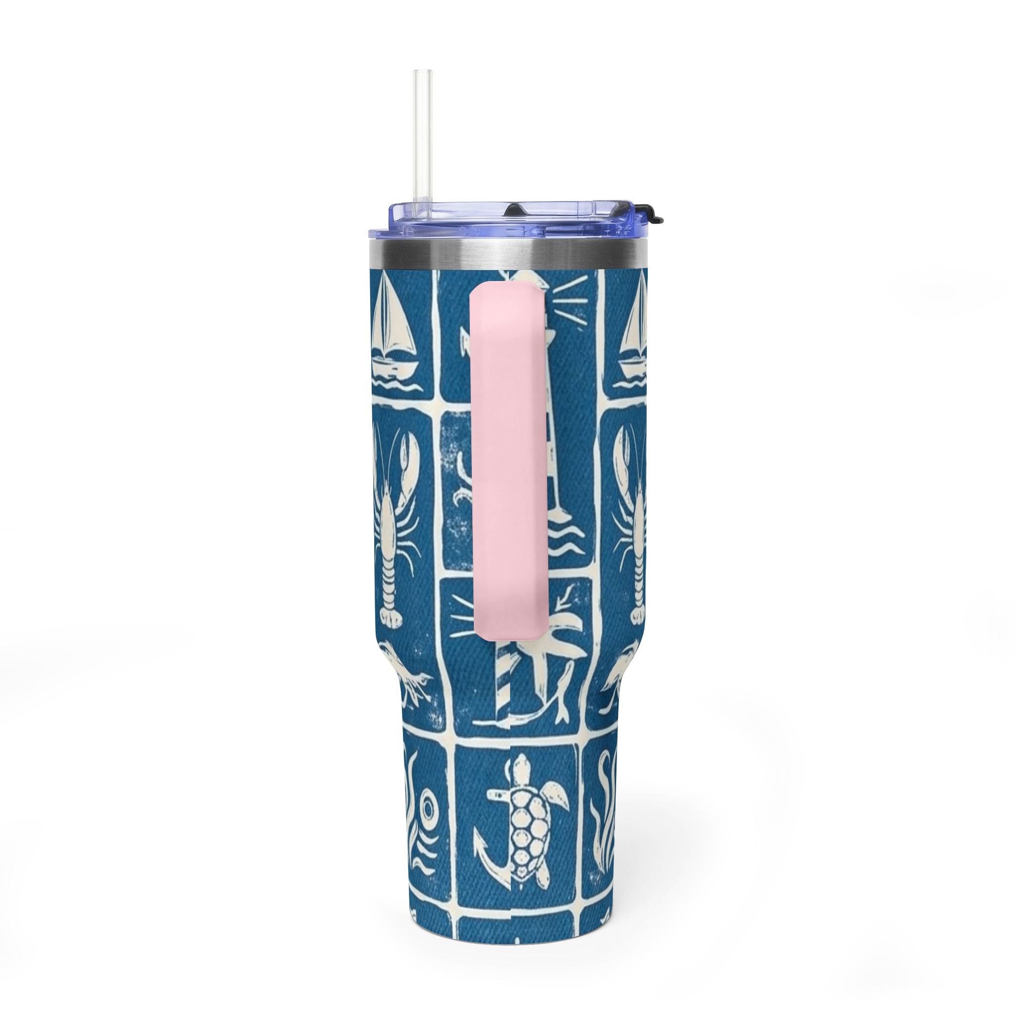 40oz Nautical Thermal Tumbler – Lighthouse, Anchor & Sea Life Travel Mug