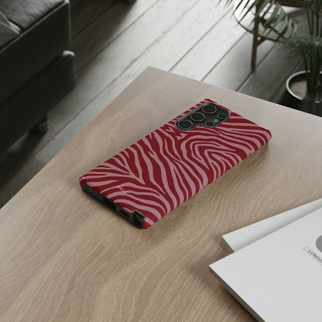 Cover robusta per telefono con stampa zebrata rossa