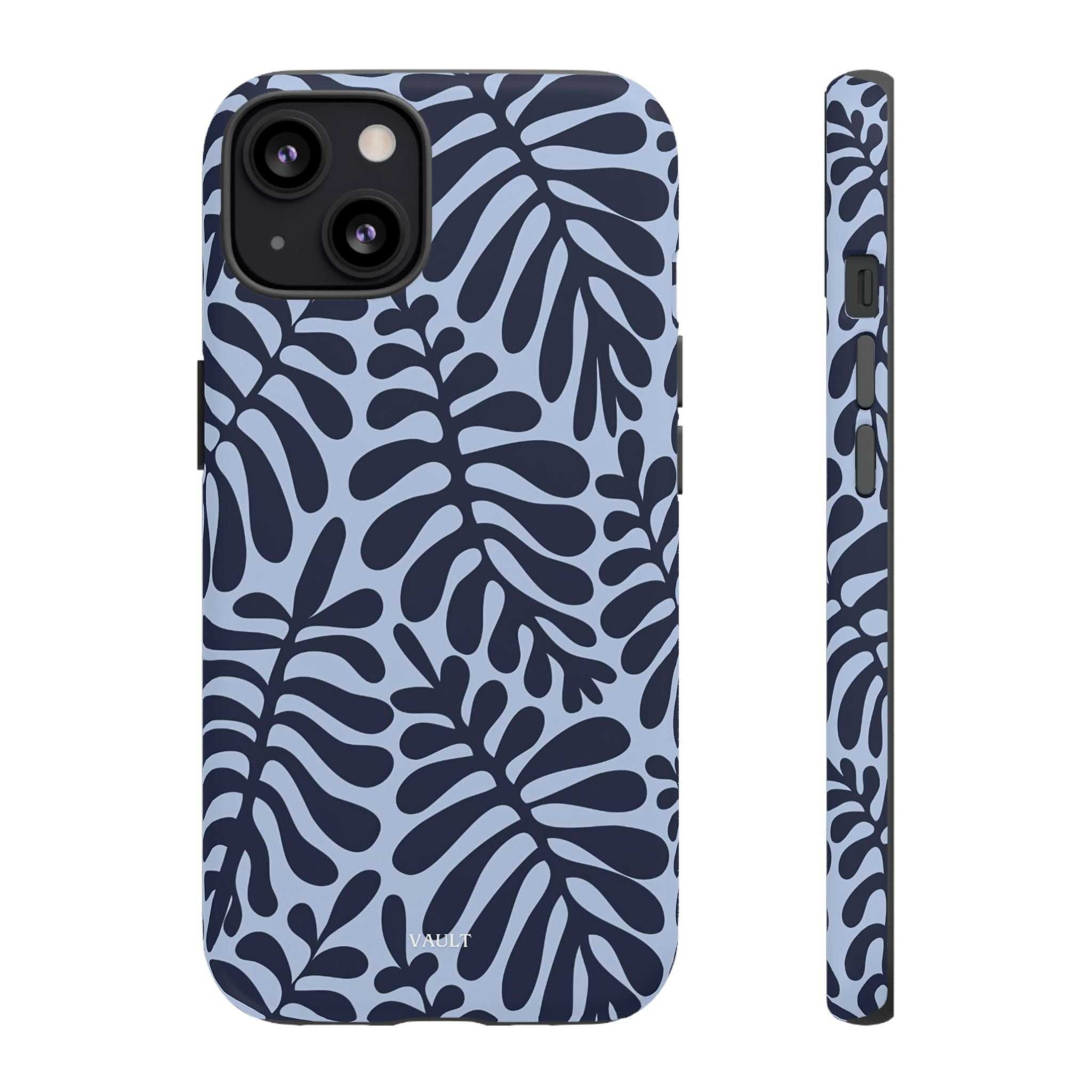 Floral Fern Tough Phone Case – Navy Blue on Light Blue, Protective Slim Cover