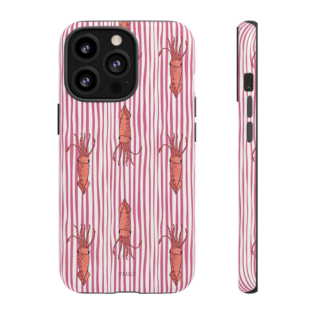 Cover per telefono con striscia di calamaro — Fantasia rosa di creature marine