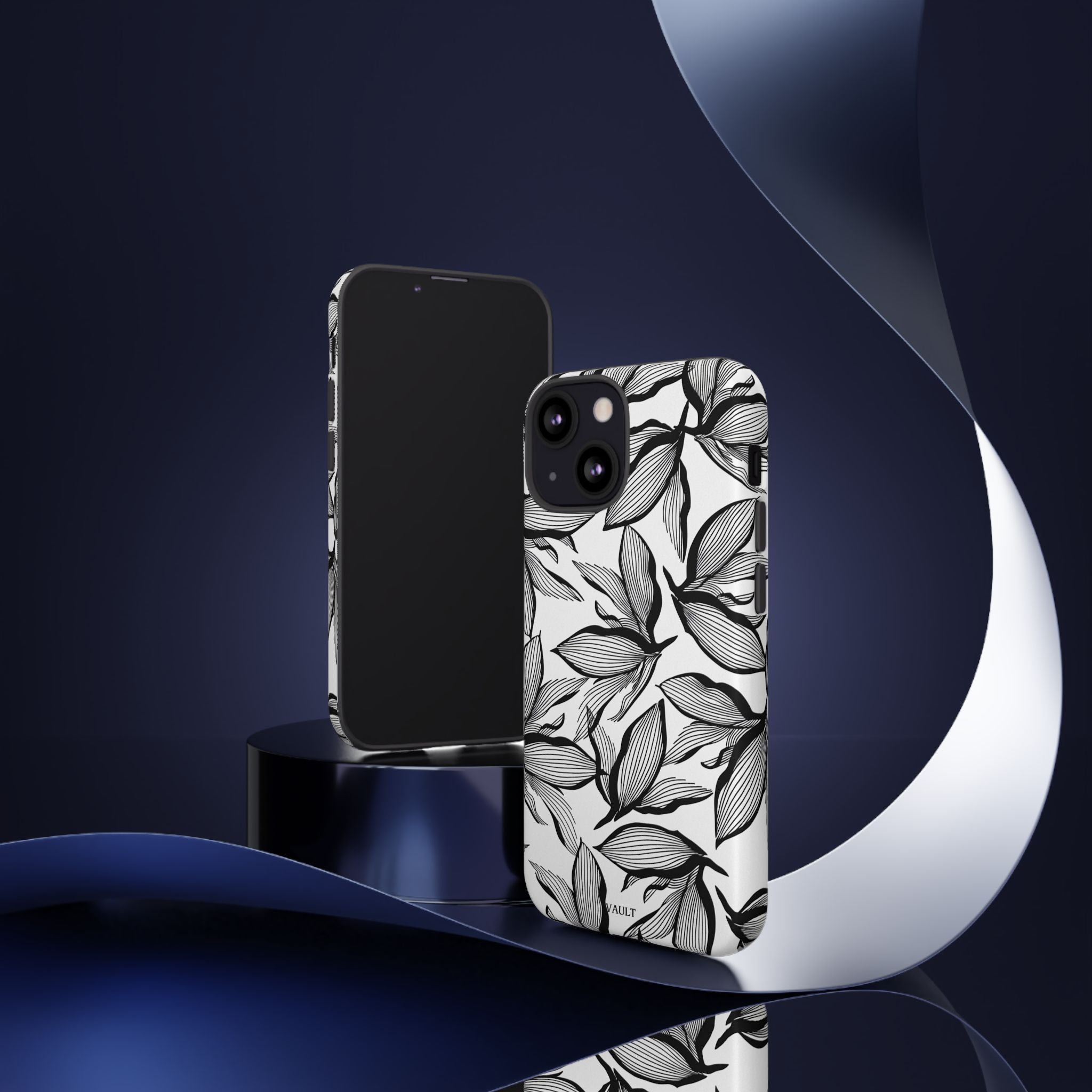 Floral Leaves Tough Phone Case – Black & White Botanical Protection