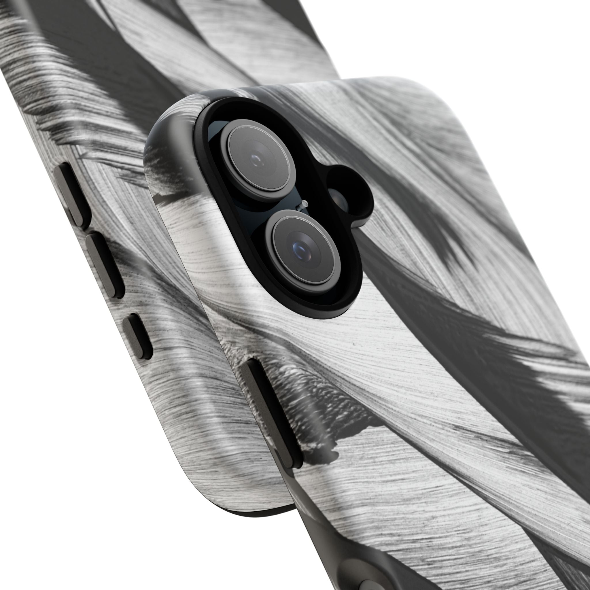 Monochrome Tropical Leaf Tough Phone Case — Black & White Botanical Protective Cover