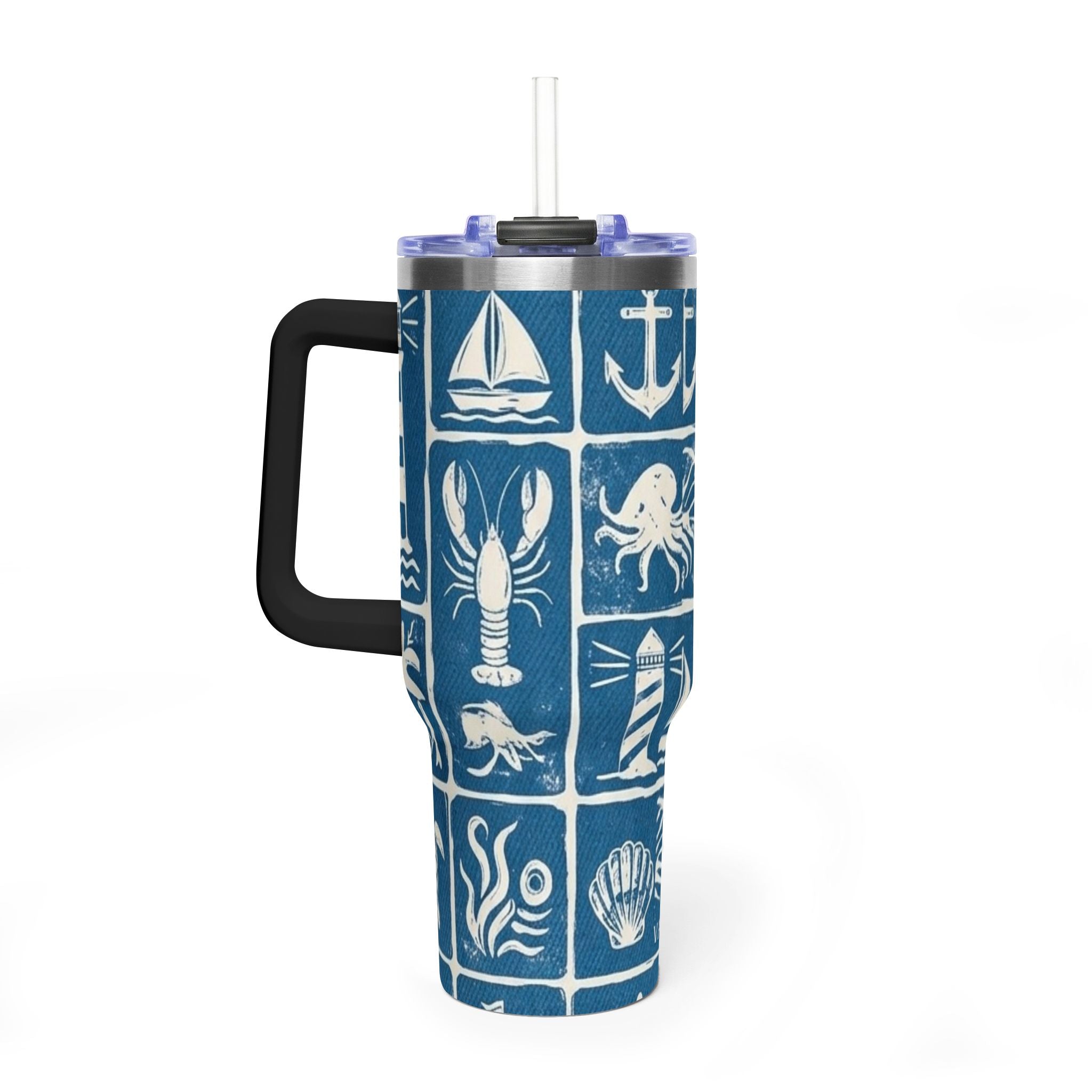 40oz Nautical Thermal Tumbler – Lighthouse, Anchor & Sea Life Travel Mug