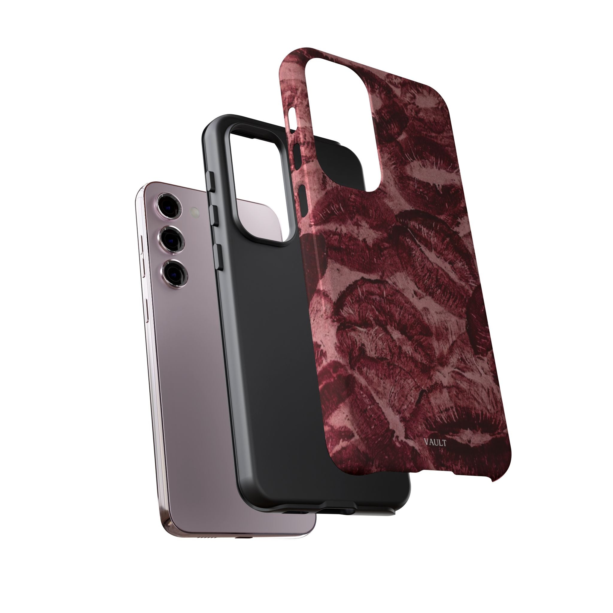 Kiss Print Phone Case – Burgundy Lip Pattern Protective Phone Cover