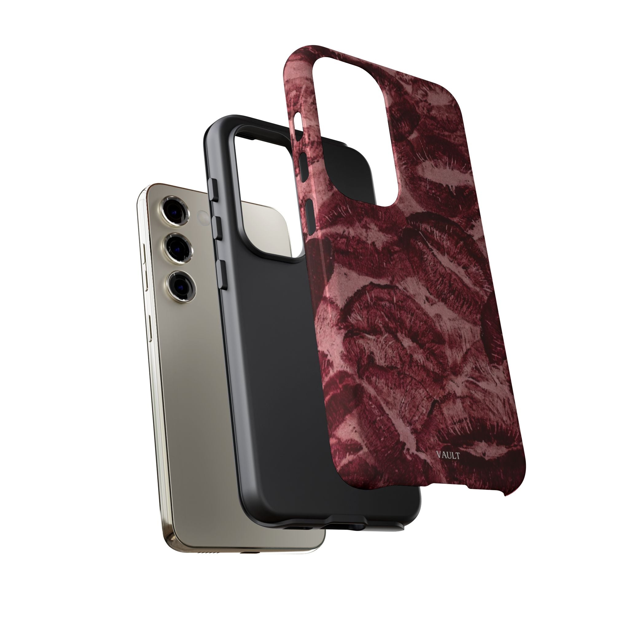 Kiss Print Phone Case – Burgundy Lip Pattern Protective Phone Cover
