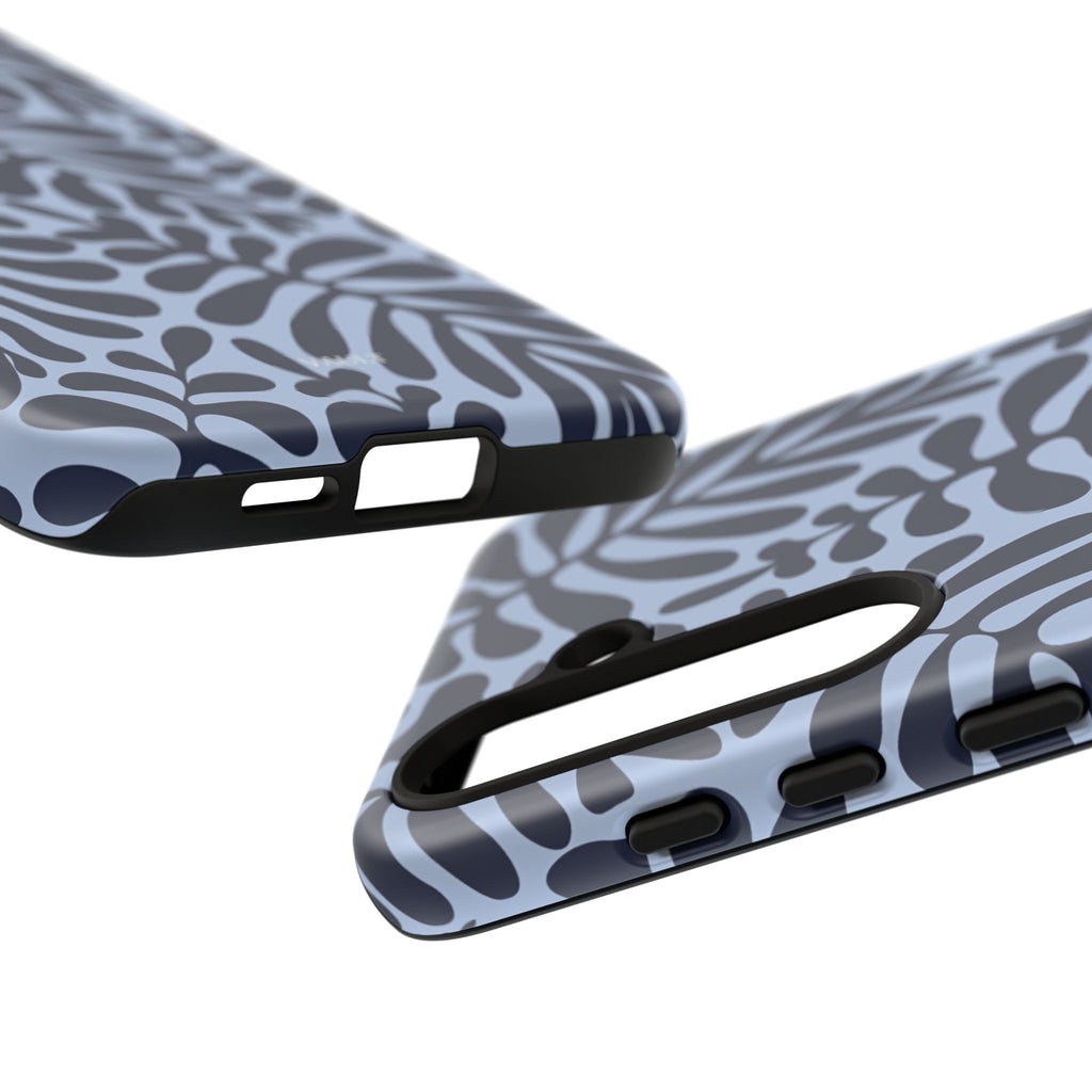 Floral Fern Tough Phone Case – Navy Blue on Light Blue, Protective Slim Cover