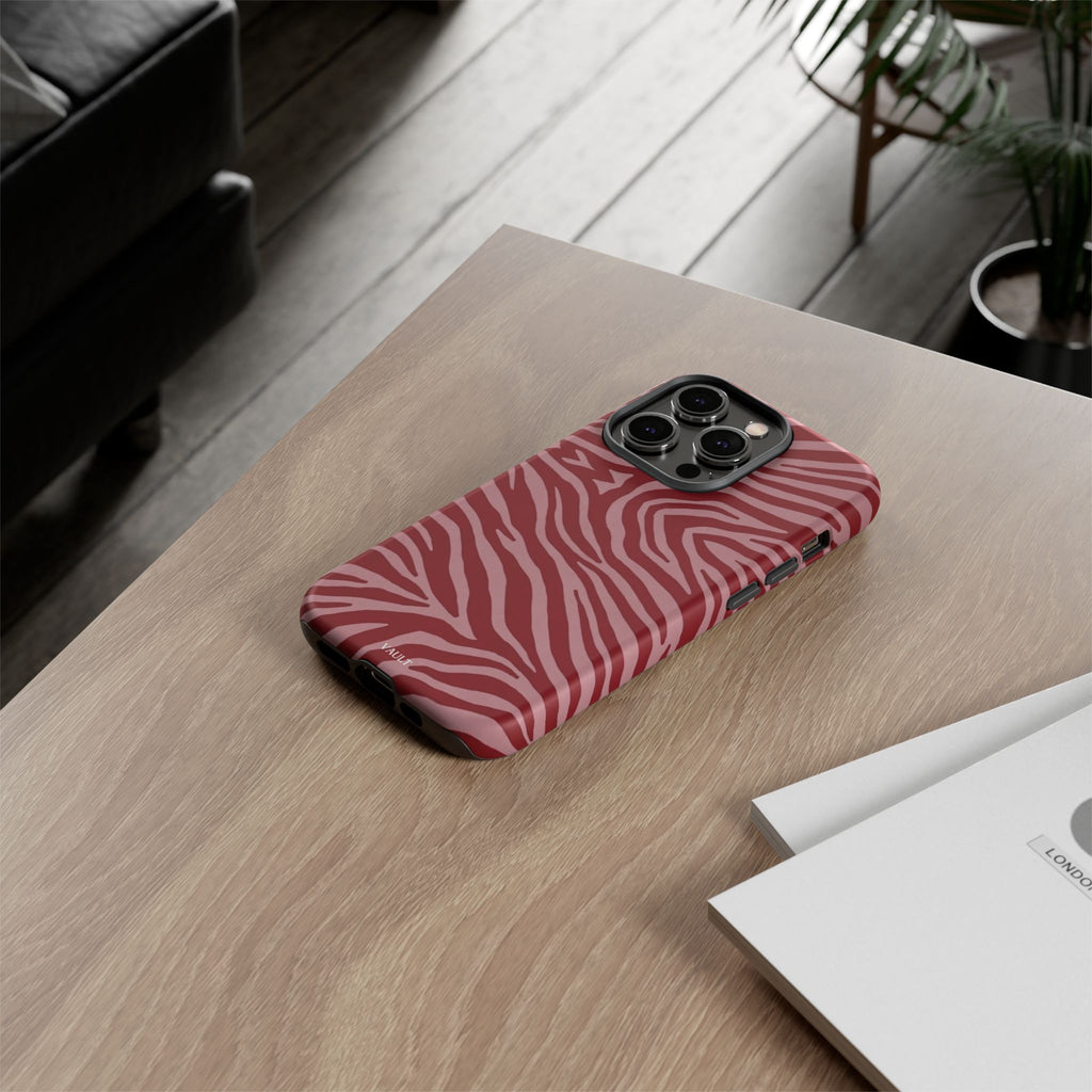 Cover robusta per telefono con stampa zebrata rossa