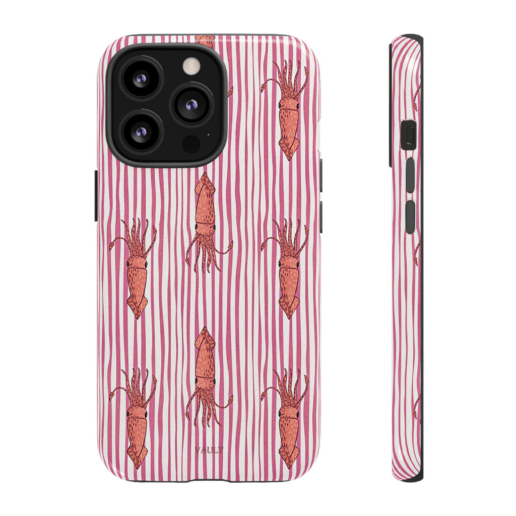 Cover per telefono con striscia di calamaro — Fantasia rosa di creature marine