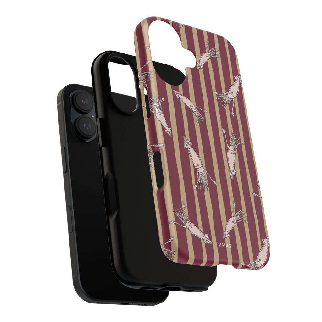 Phone Case - Vintage Shrimp Pattern on Burgundy Stripes