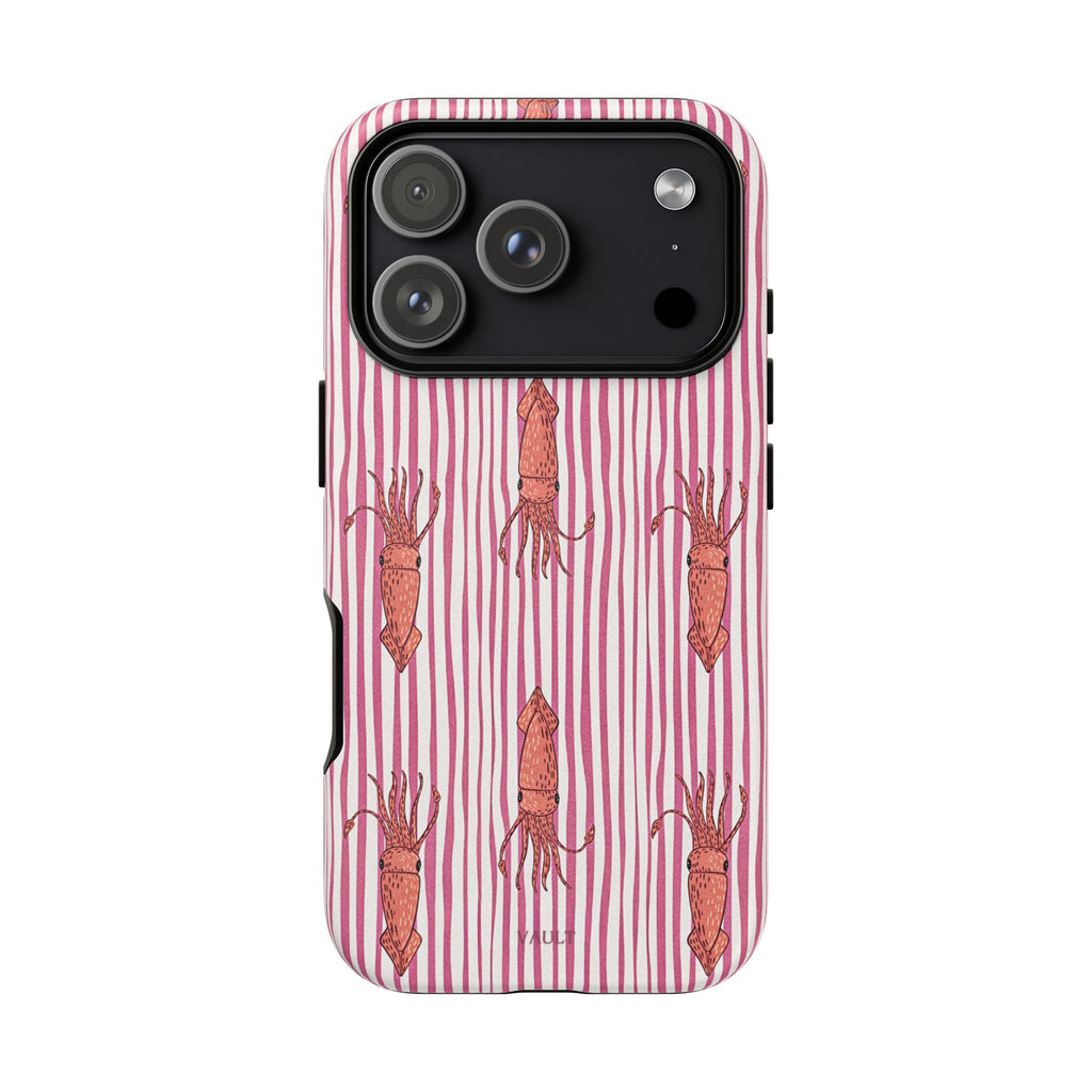 Cover per telefono con striscia di calamaro — Fantasia rosa di creature marine