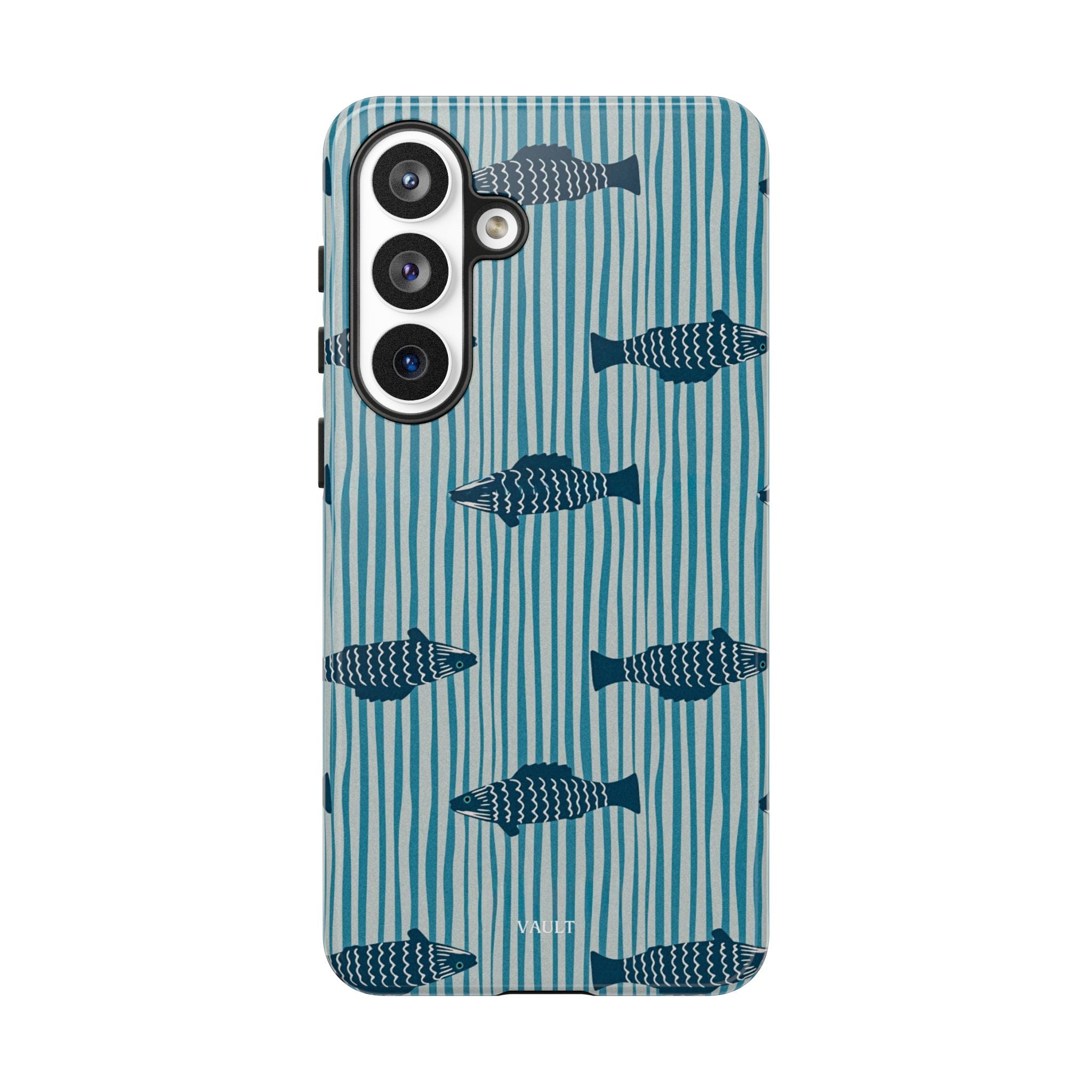 Fish Pattern Tough Phone Case — Blue Striped Ocean Design