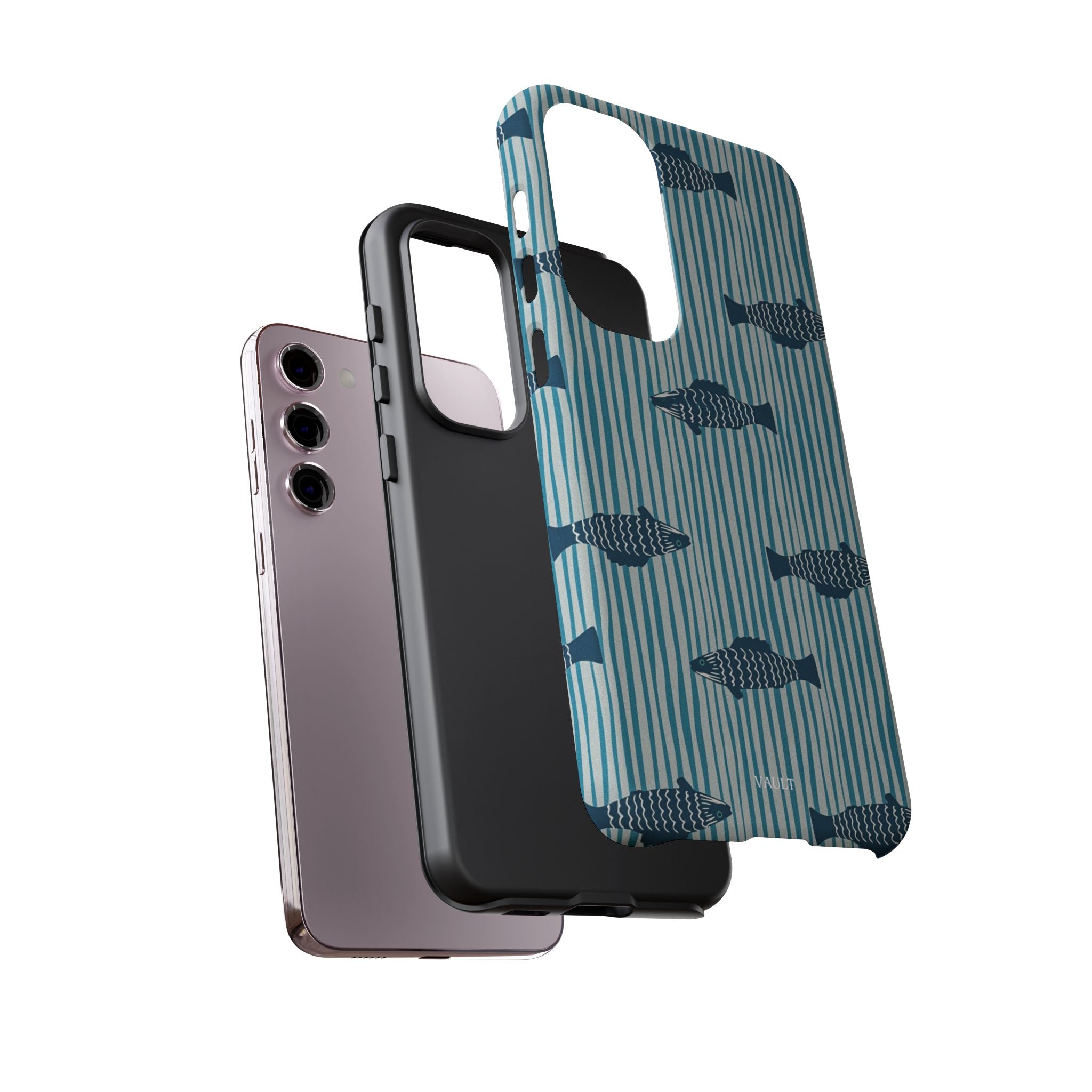 Fish Pattern Tough Phone Case — Blue Striped Ocean Design