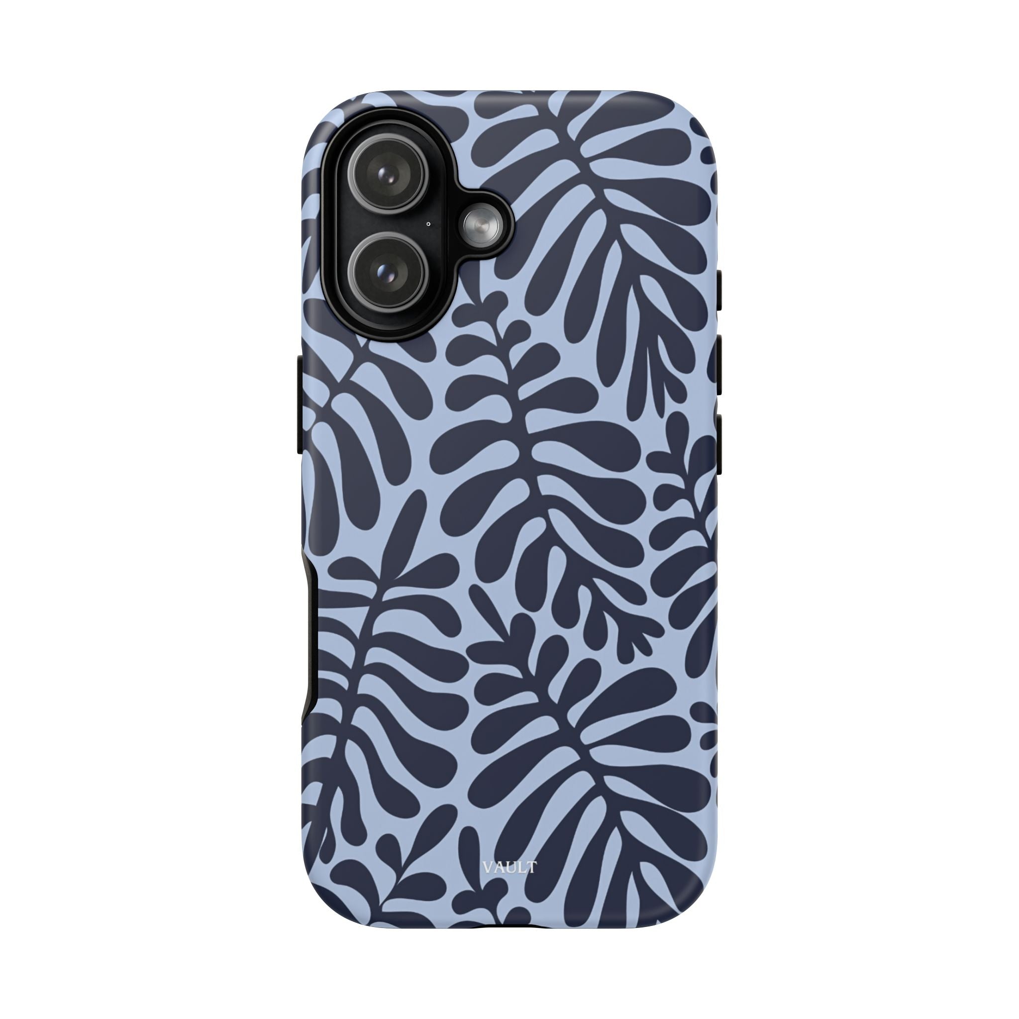 Floral Fern Tough Phone Case – Navy Blue on Light Blue, Protective Slim Cover