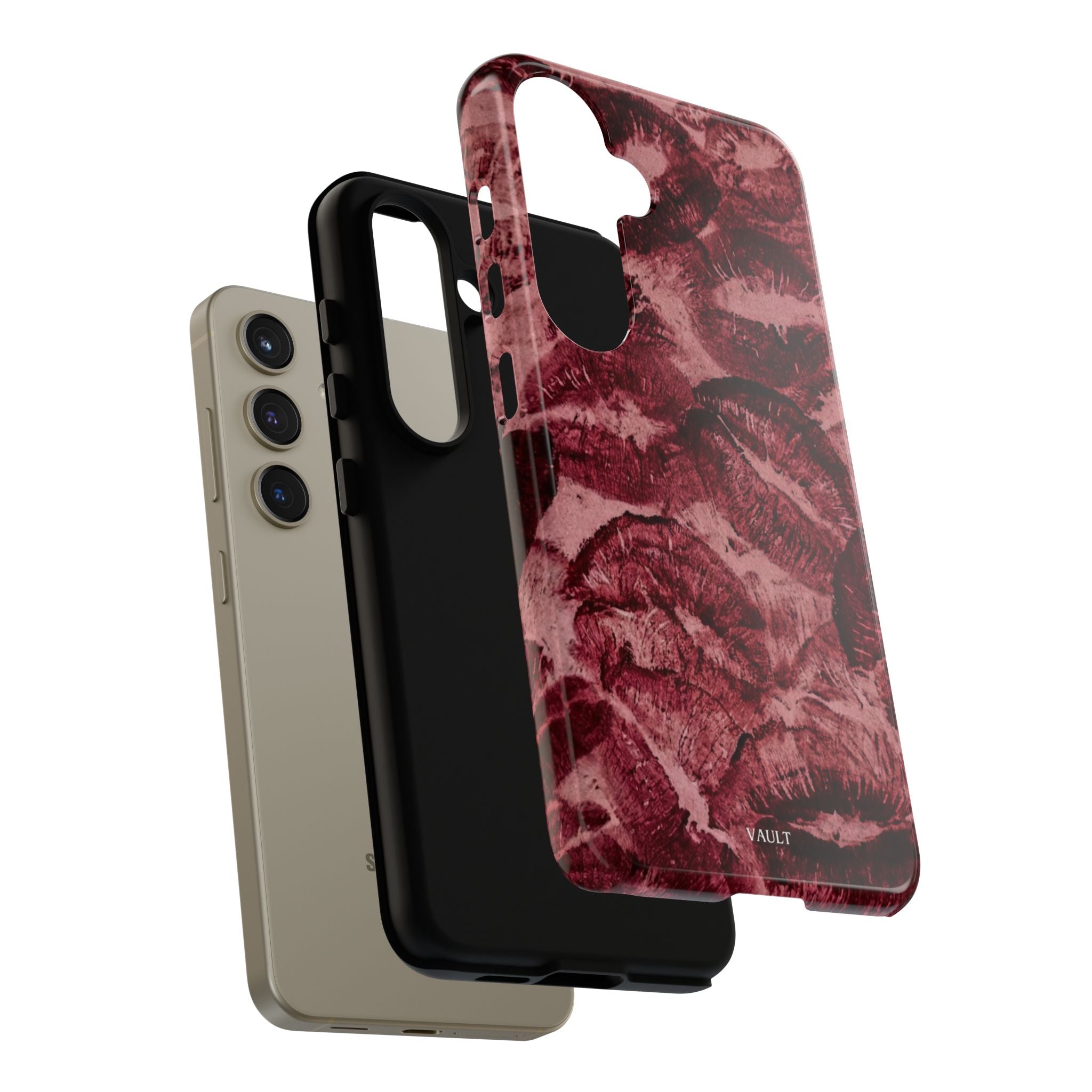 Kiss Print Phone Case – Burgundy Lip Pattern Protective Phone Cover