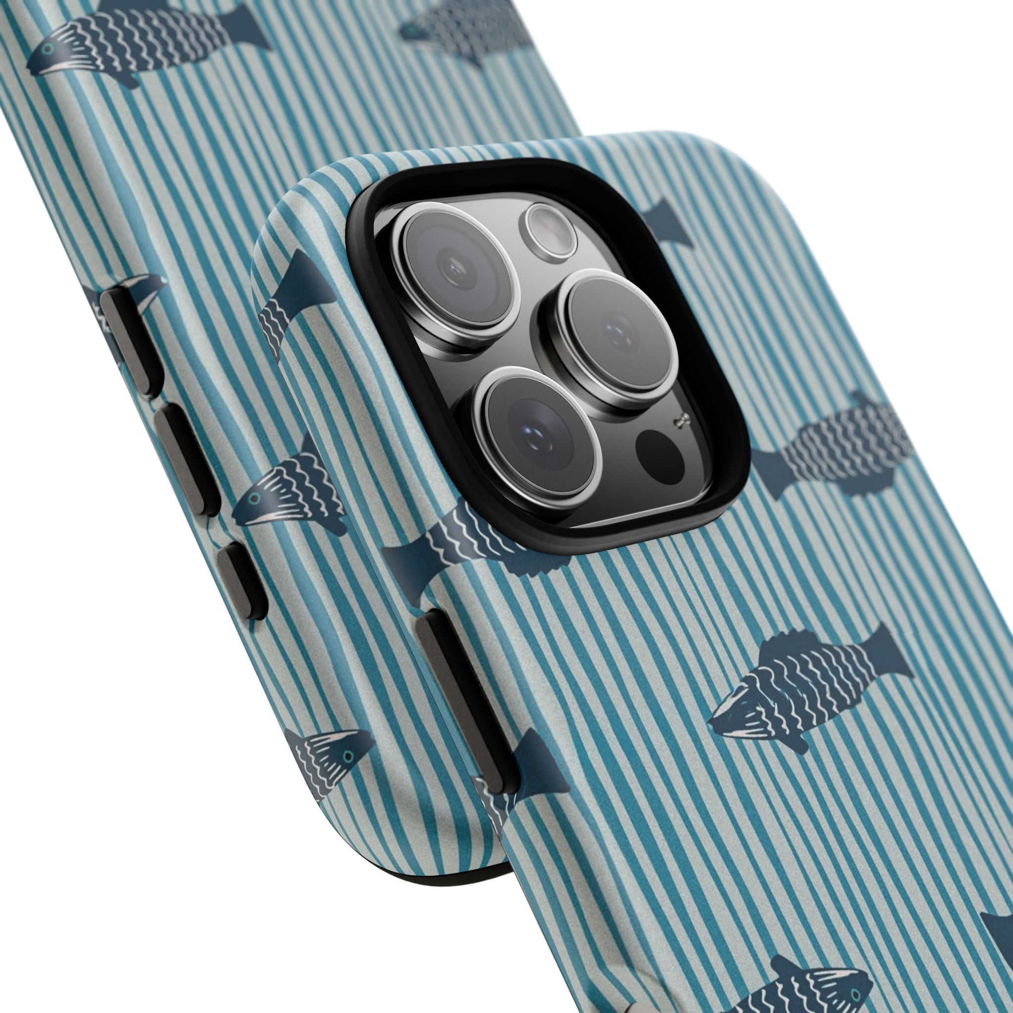 Fish Pattern Tough Phone Case — Blue Striped Ocean Design