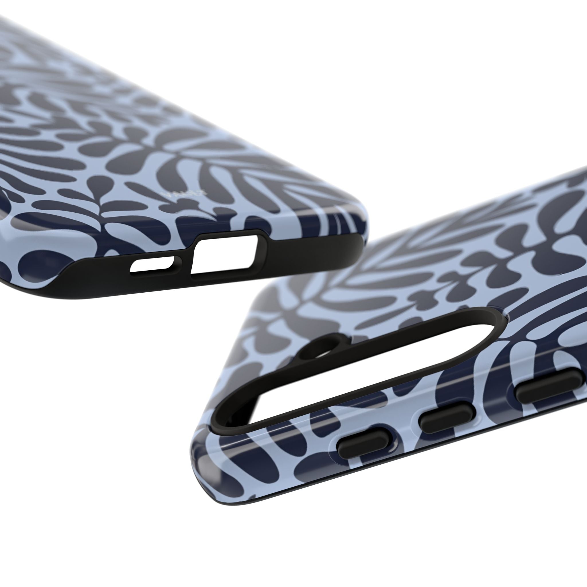 Floral Fern Tough Phone Case – Navy Blue on Light Blue, Protective Slim Cover