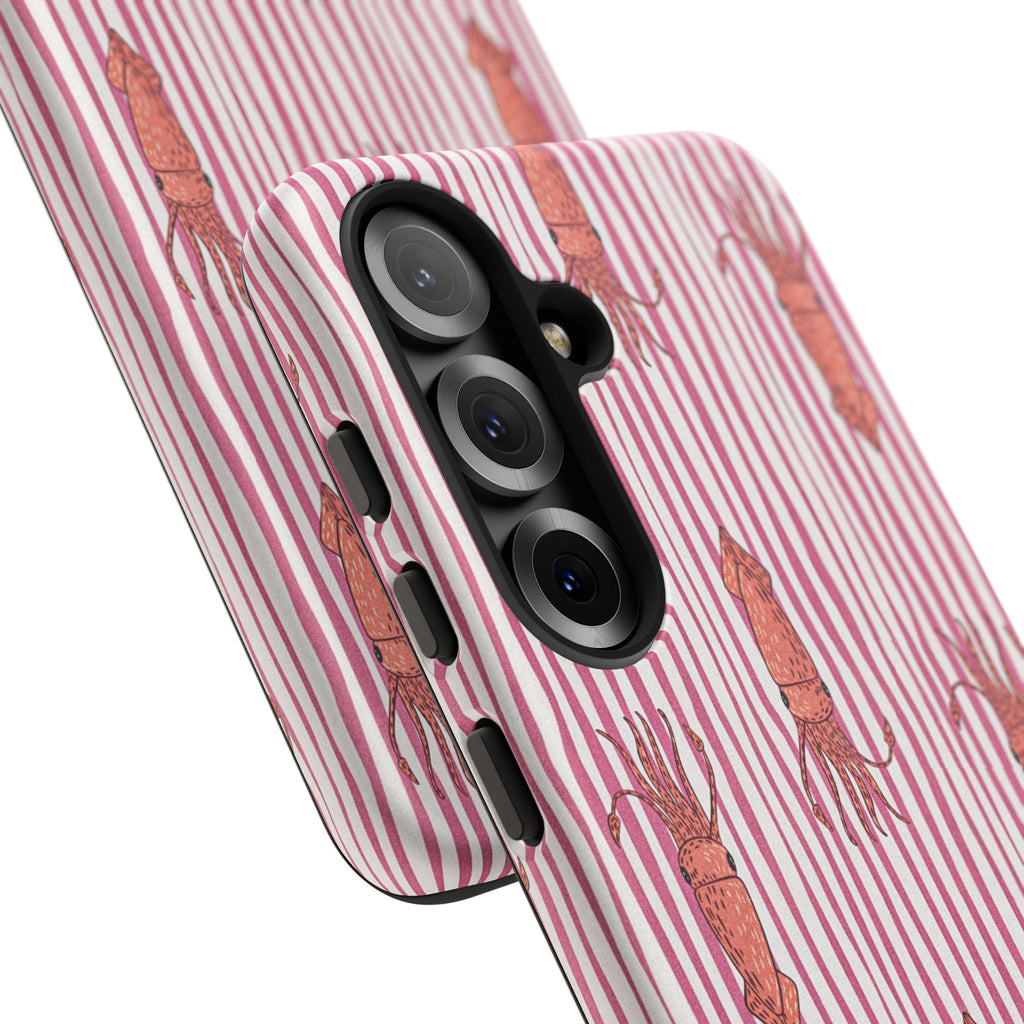 Cover per telefono con striscia di calamaro — Fantasia rosa di creature marine