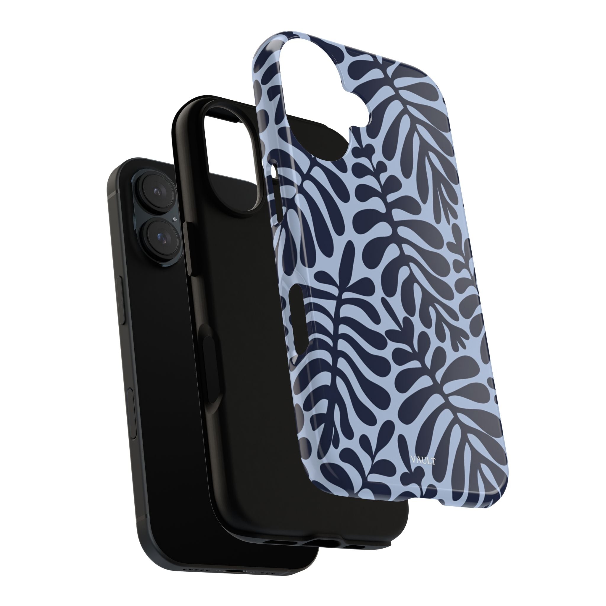 Floral Fern Tough Phone Case – Navy Blue on Light Blue, Protective Slim Cover
