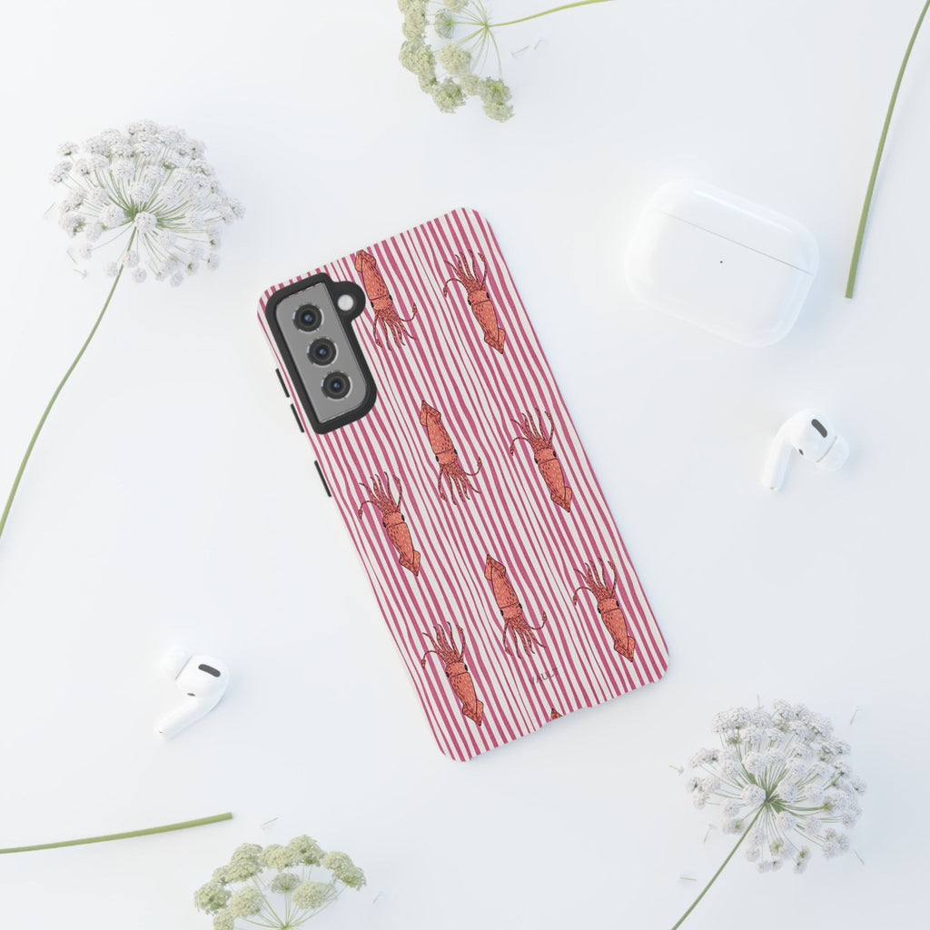 Cover per telefono con striscia di calamaro — Fantasia rosa di creature marine