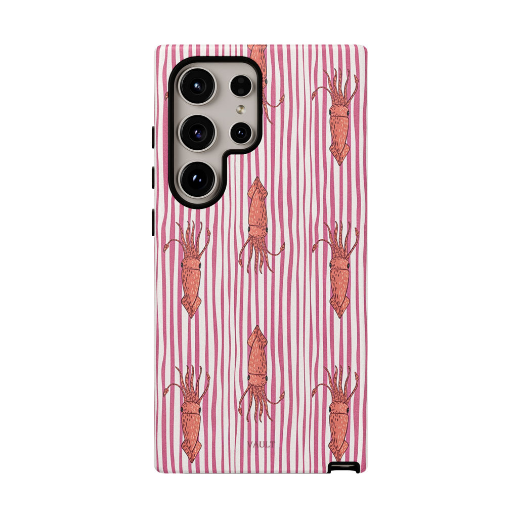 Cover per telefono con striscia di calamaro — Fantasia rosa di creature marine