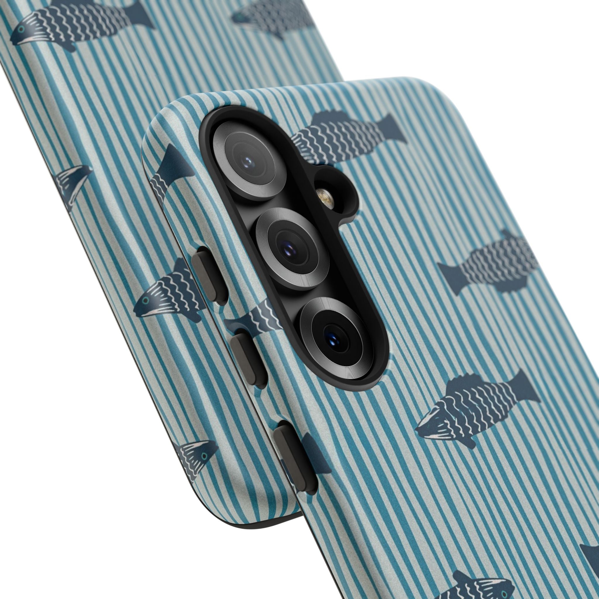 Fish Pattern Tough Phone Case — Blue Striped Ocean Design