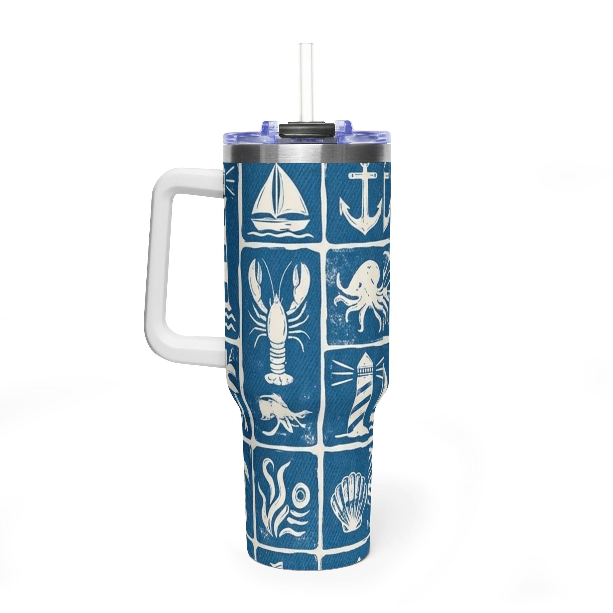 40oz Nautical Thermal Tumbler – Lighthouse, Anchor & Sea Life Travel Mug