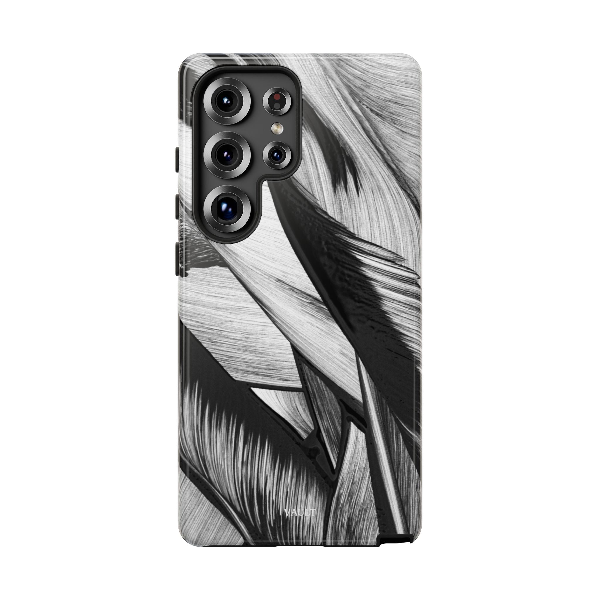 Monochrome Tropical Leaf Tough Phone Case — Black & White Botanical Protective Cover