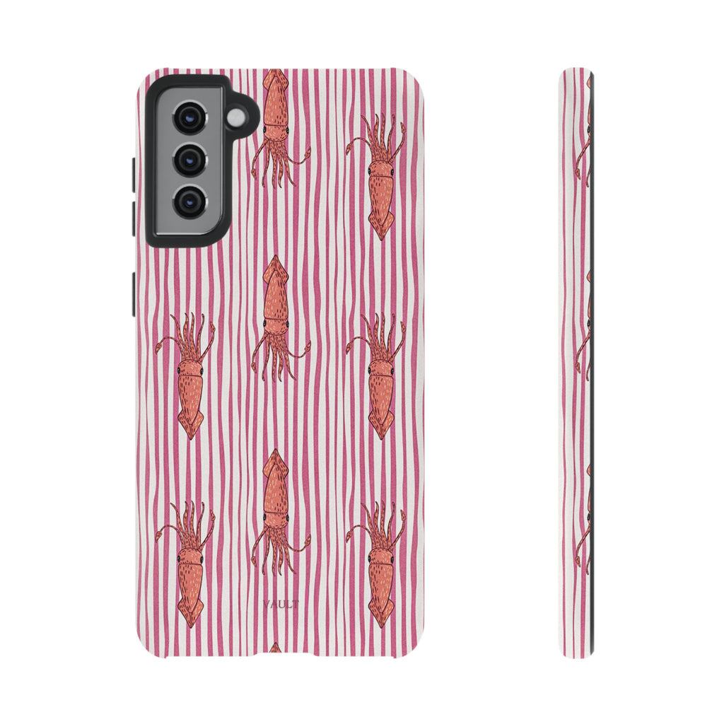 Cover per telefono con striscia di calamaro — Fantasia rosa di creature marine