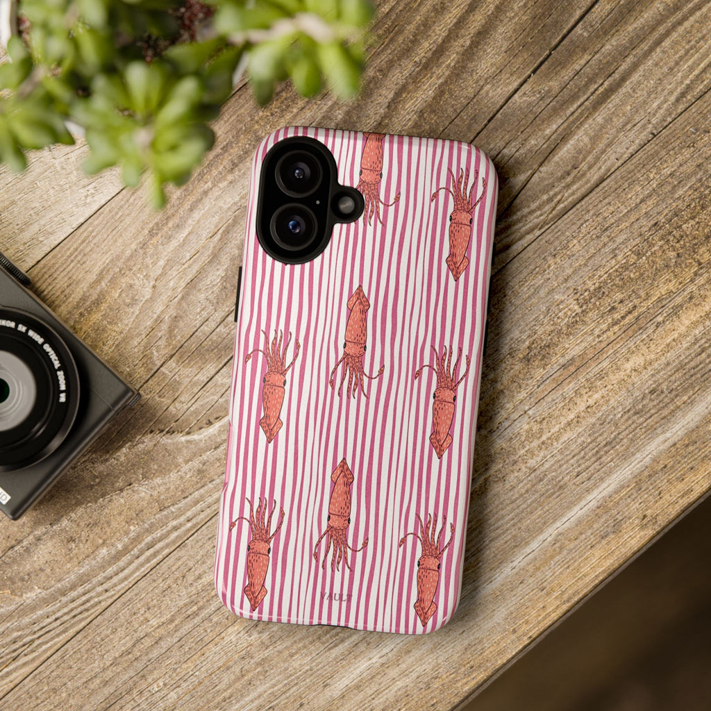 Cover per telefono con striscia di calamaro — Fantasia rosa di creature marine