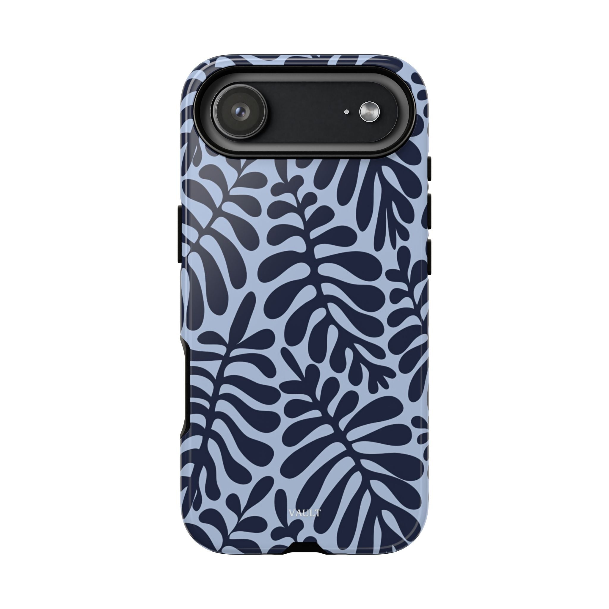 Floral Fern Tough Phone Case – Navy Blue on Light Blue, Protective Slim Cover