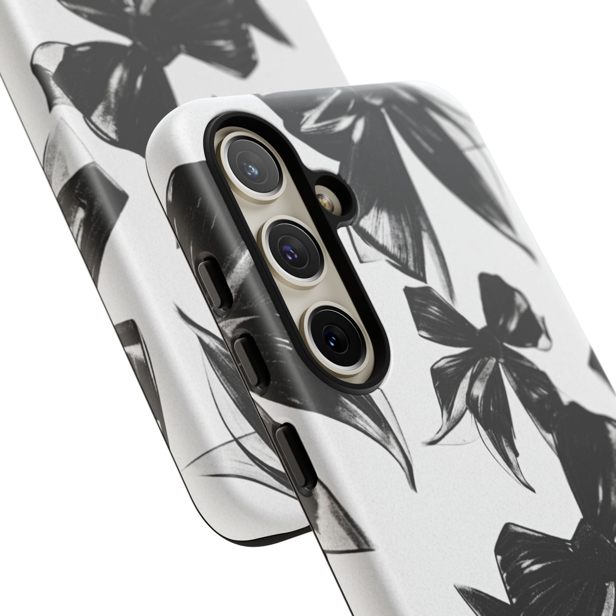 Floral Brushstroke Phone Case — Black & White Botanical Tough Case