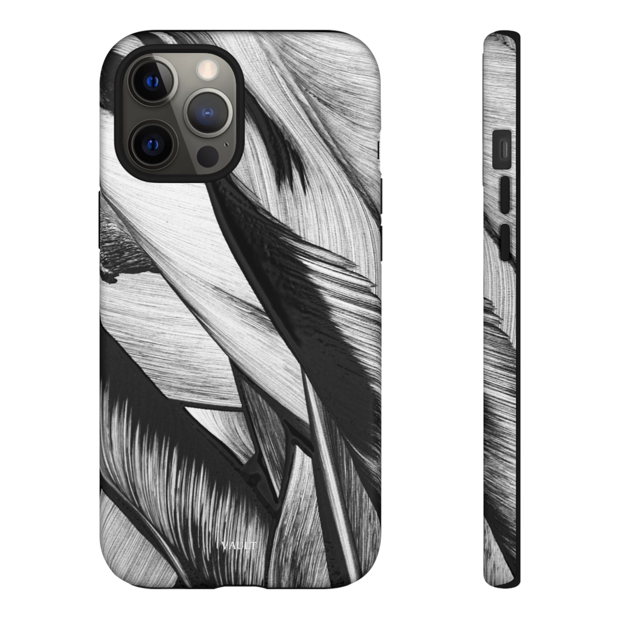 Monochrome Tropical Leaf Tough Phone Case — Black & White Botanical Protective Cover
