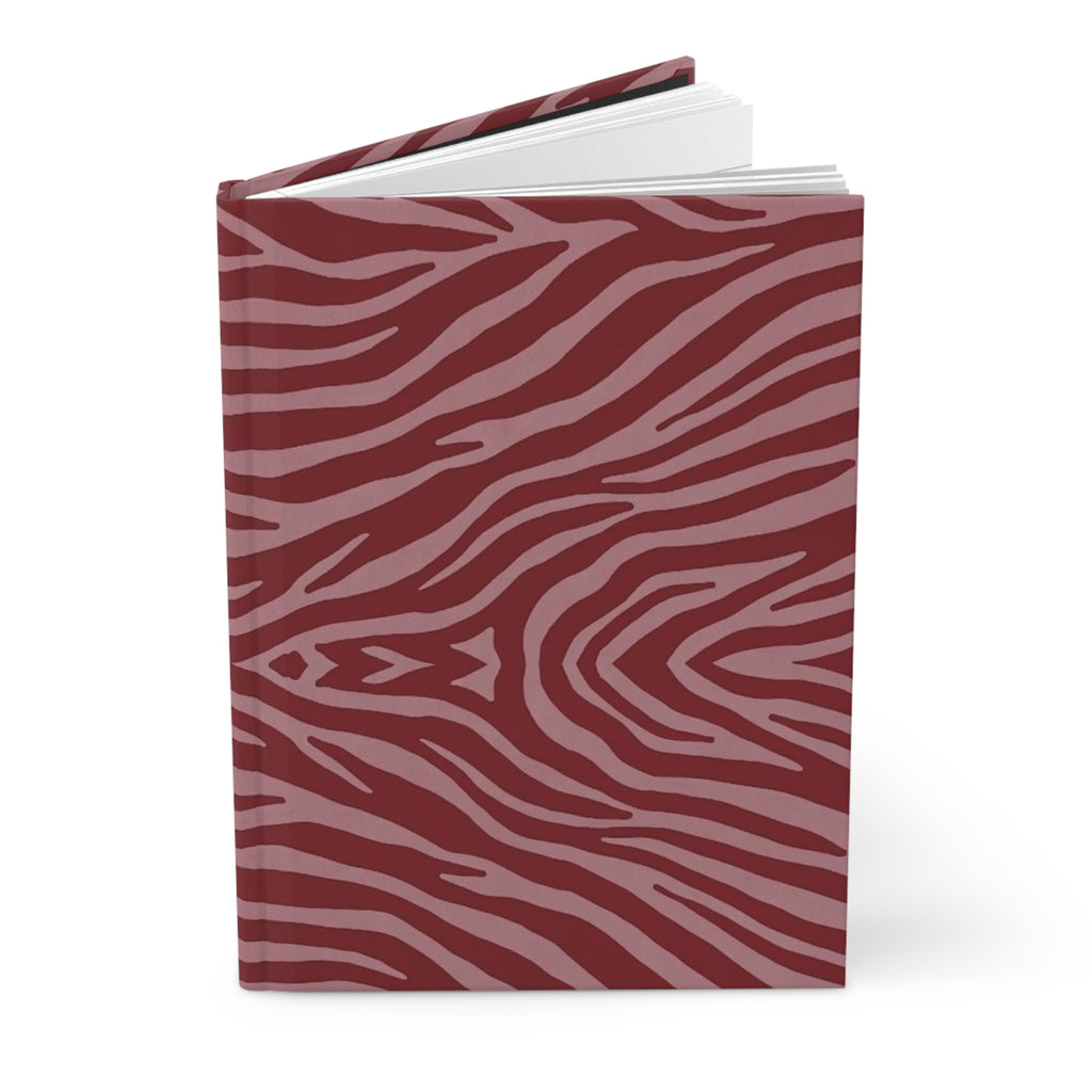 Taccuino rilegato rigido con stampa zebrata rossa — Quaderno bordeaux con stampa animalier per appunti e regali