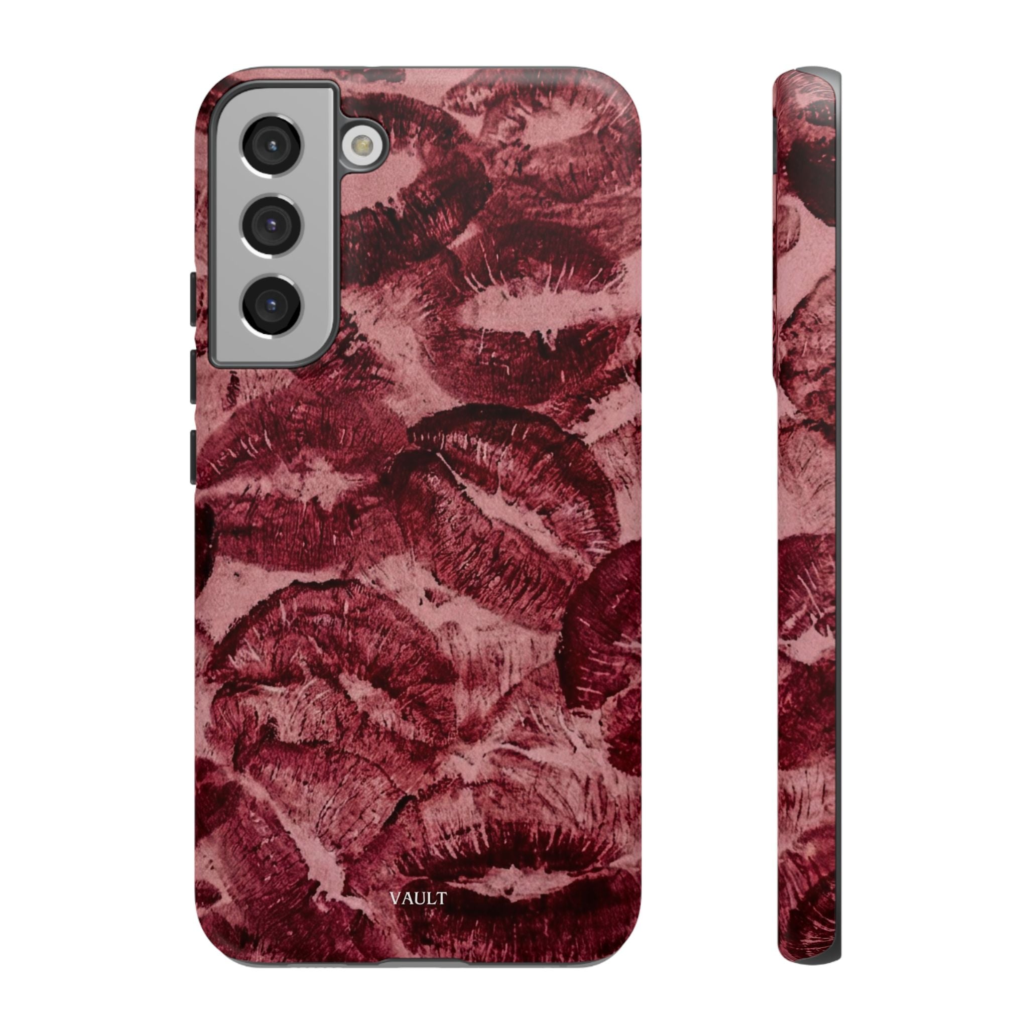 Kiss Print Phone Case – Burgundy Lip Pattern Protective Phone Cover