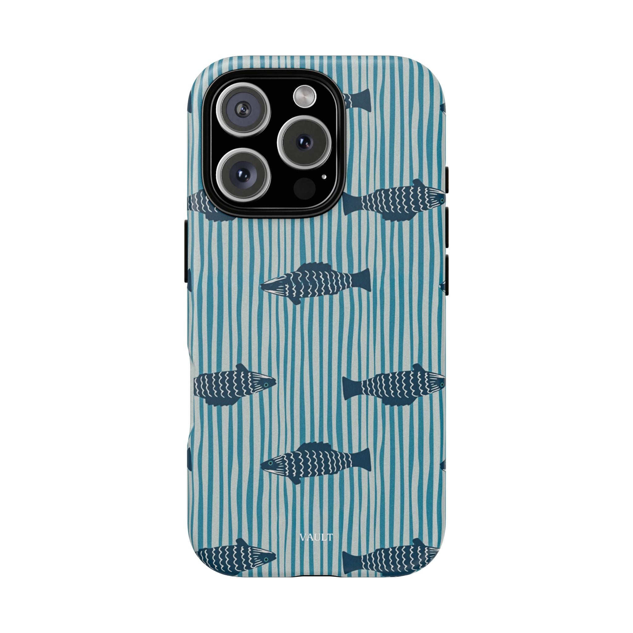 Fish Pattern Tough Phone Case — Blue Striped Ocean Design