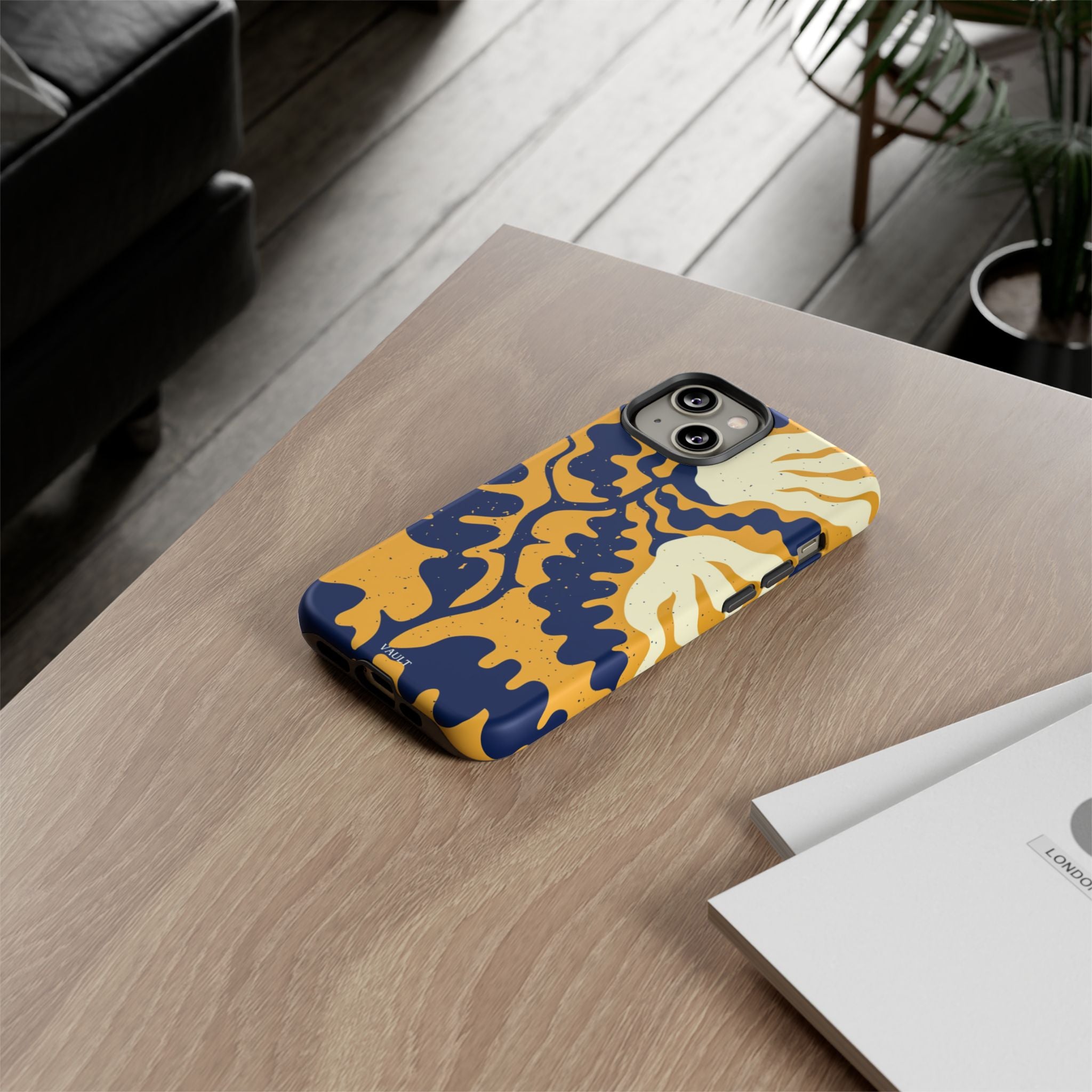 Bold Abstract Floral Phone Case (Navy & Mustard)