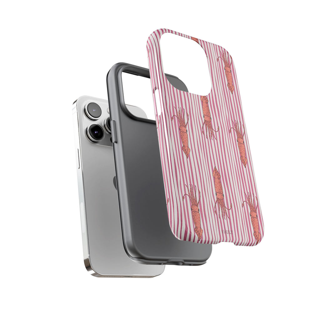 Cover per telefono con striscia di calamaro — Fantasia rosa di creature marine