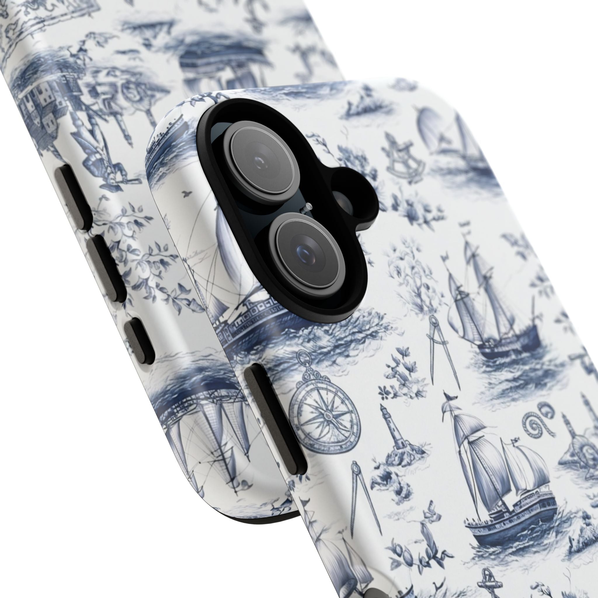 Nautical Vintage Ship Tough Phone Case — Blue Toile Sailboat Pattern