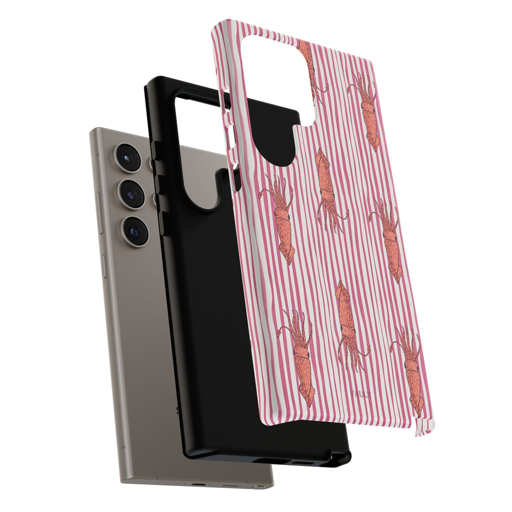 Cover per telefono con striscia di calamaro — Fantasia rosa di creature marine