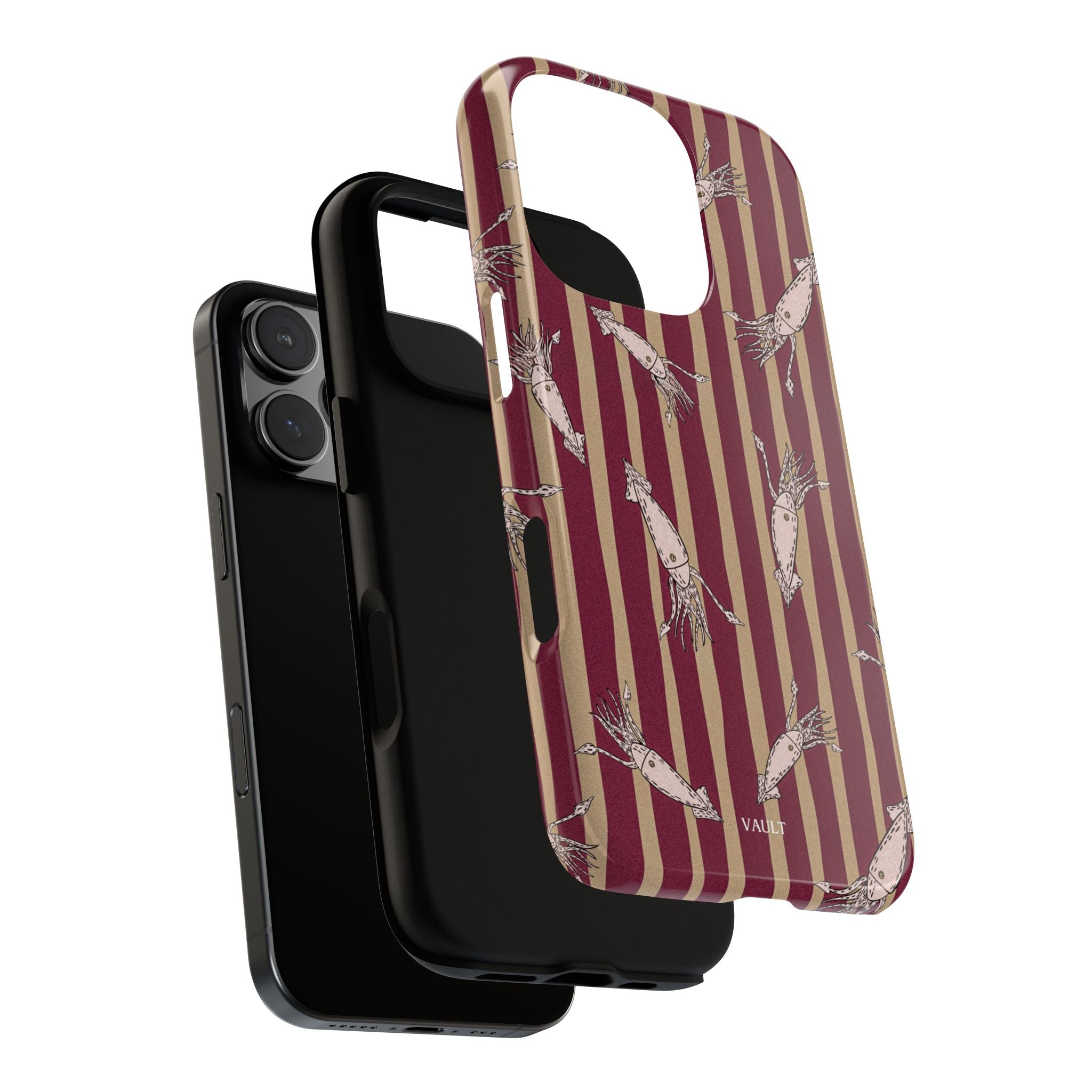 Phone Case - Vintage Shrimp Pattern on Burgundy Stripes