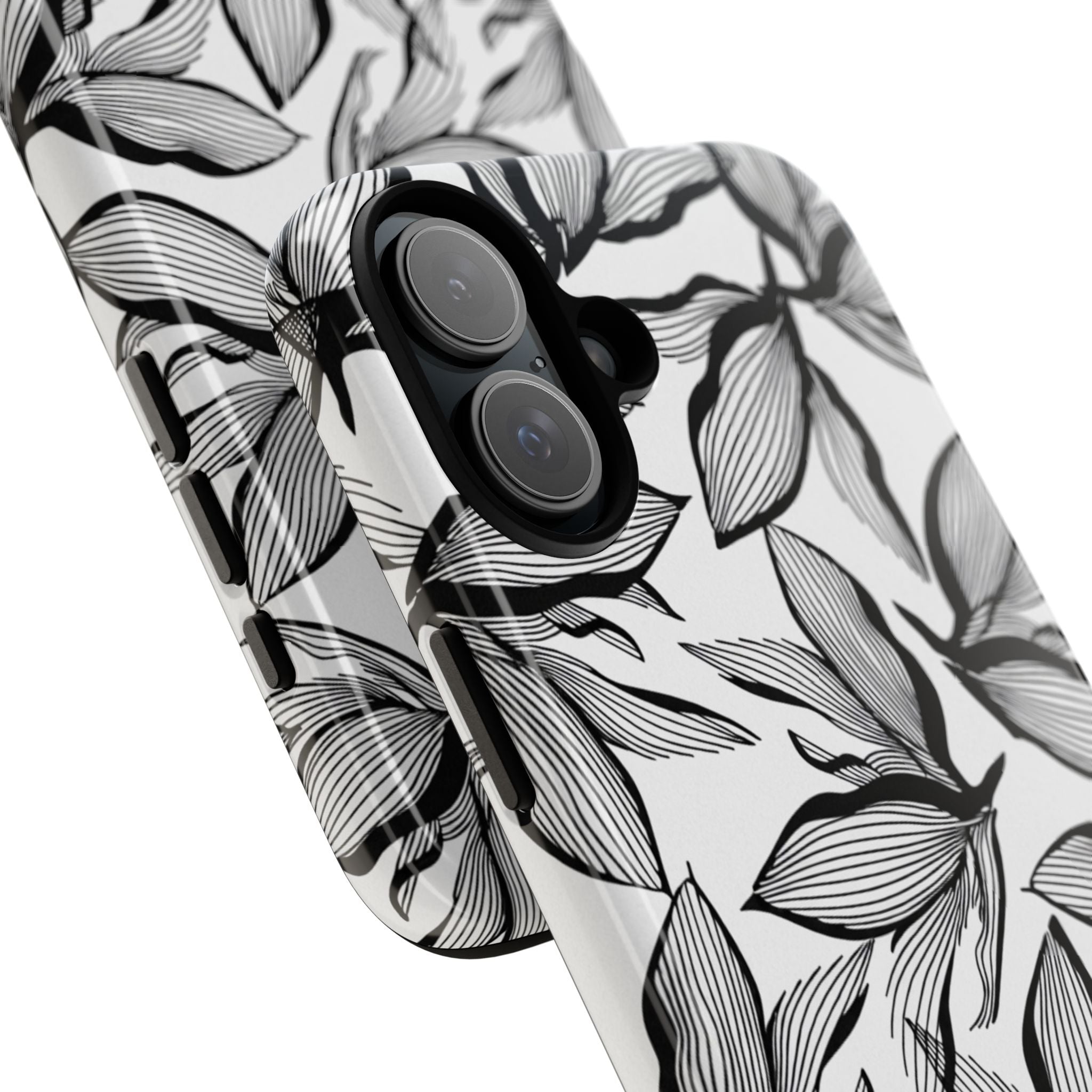 Floral Leaves Tough Phone Case – Black & White Botanical Protection
