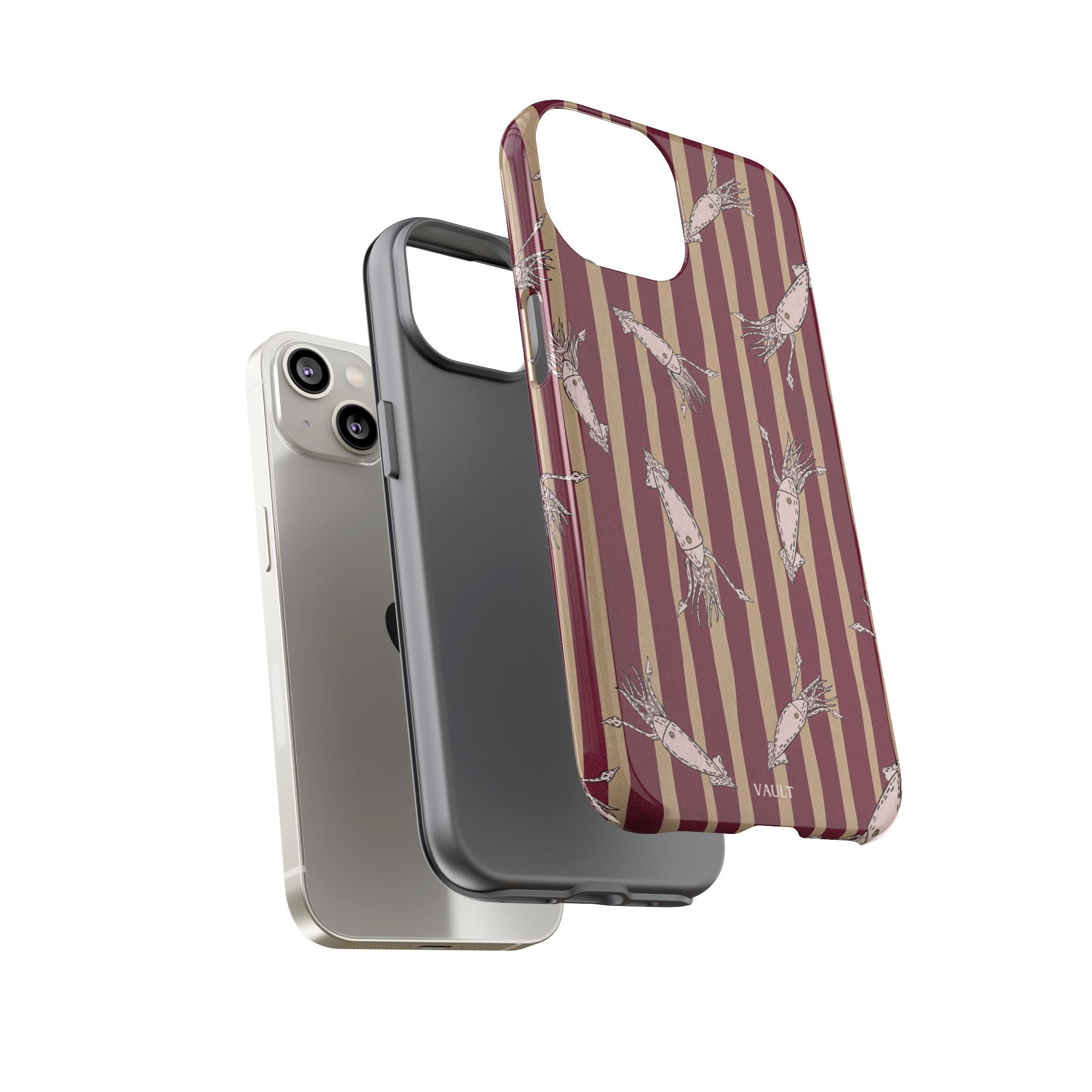 Phone Case - Vintage Shrimp Pattern on Burgundy Stripes