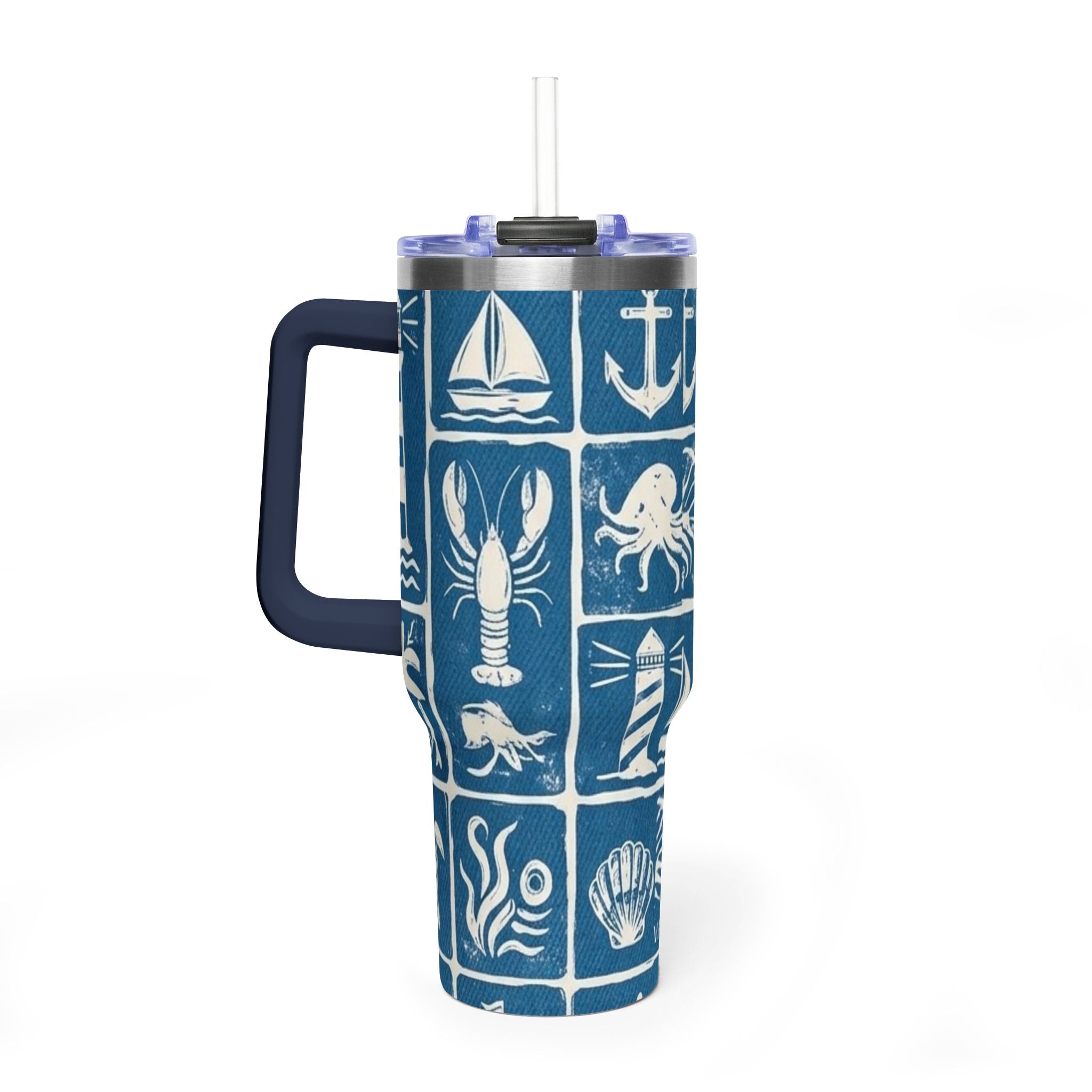 40oz Nautical Thermal Tumbler – Lighthouse, Anchor & Sea Life Travel Mug