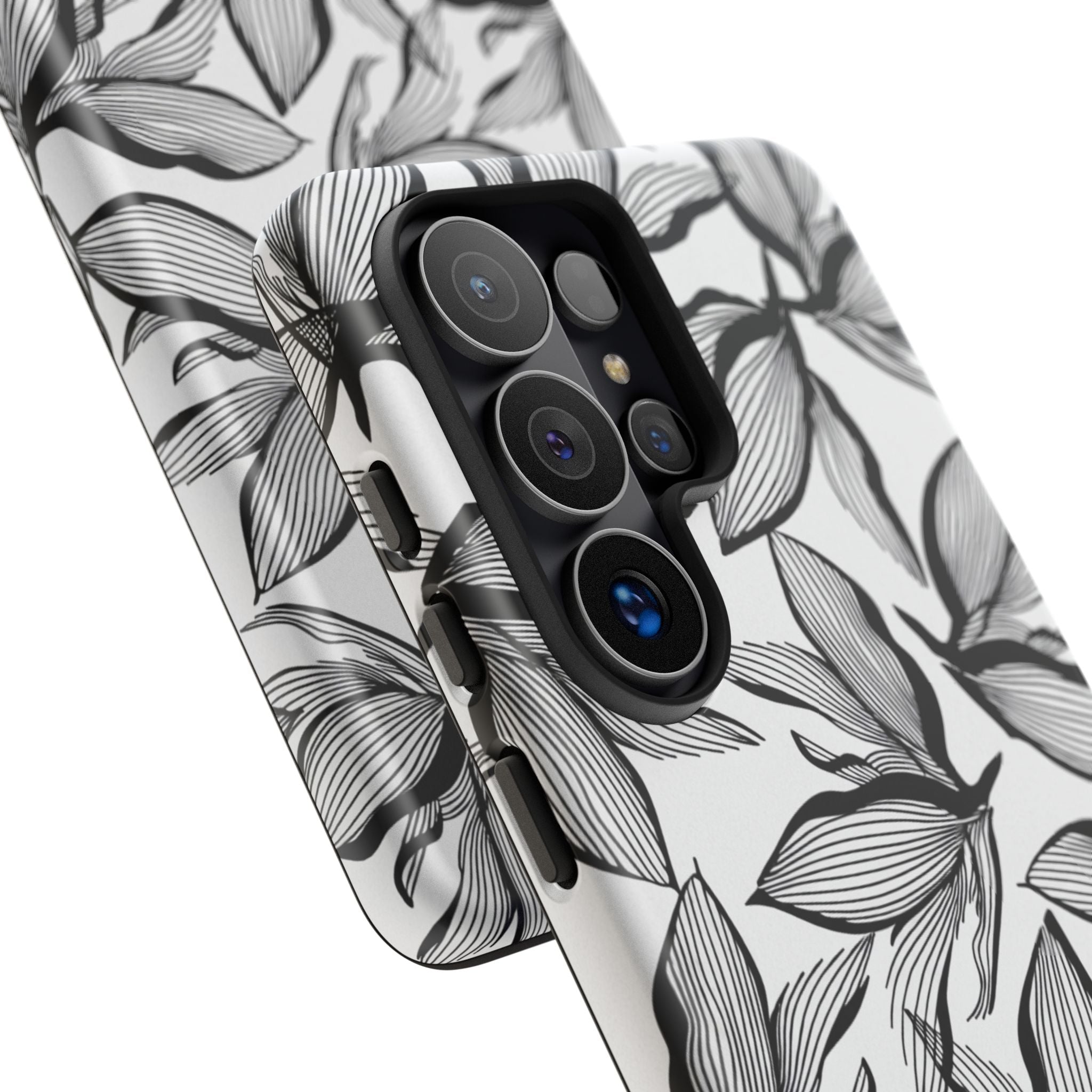 Floral Leaves Tough Phone Case – Black & White Botanical Protection
