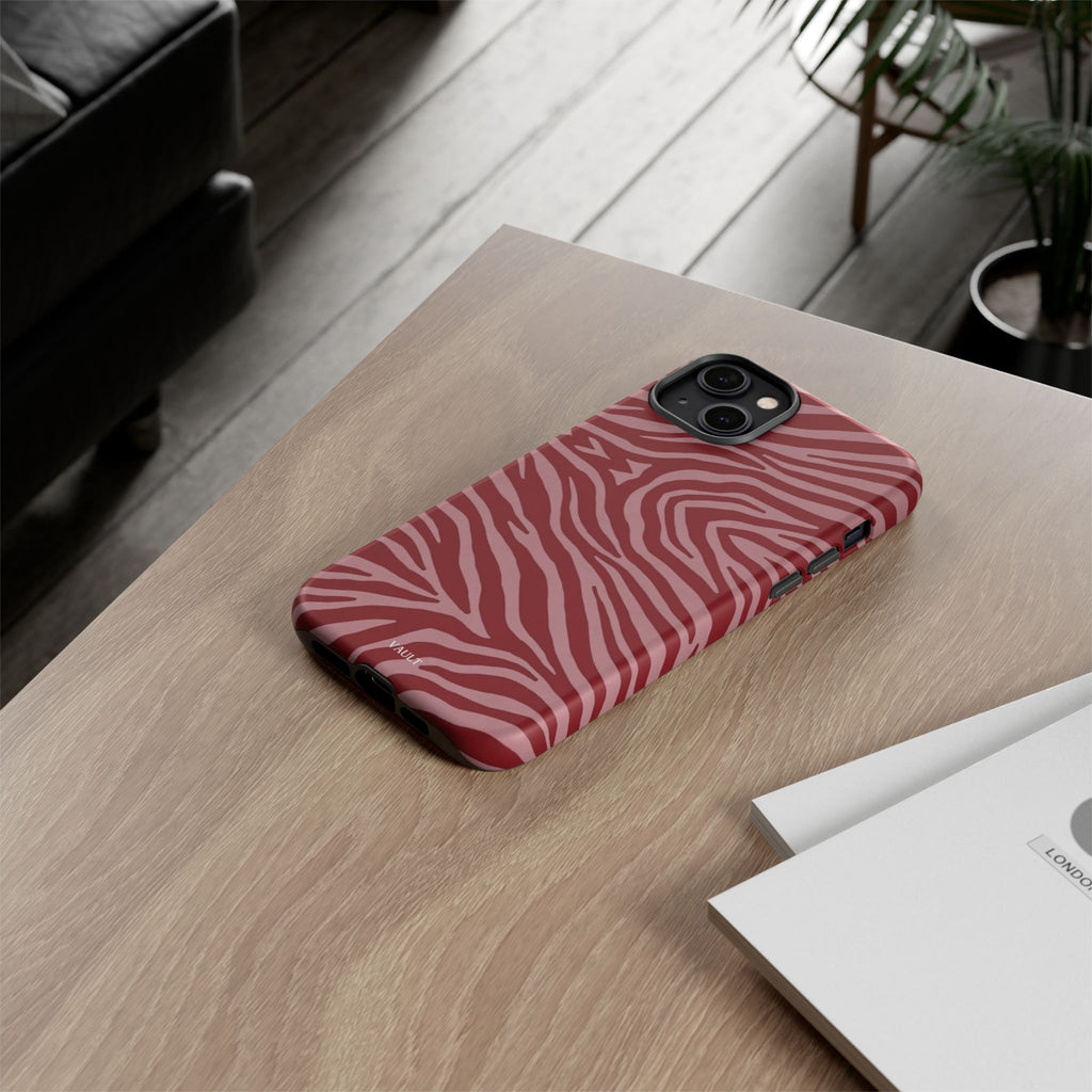 Cover robusta per telefono con stampa zebrata rossa
